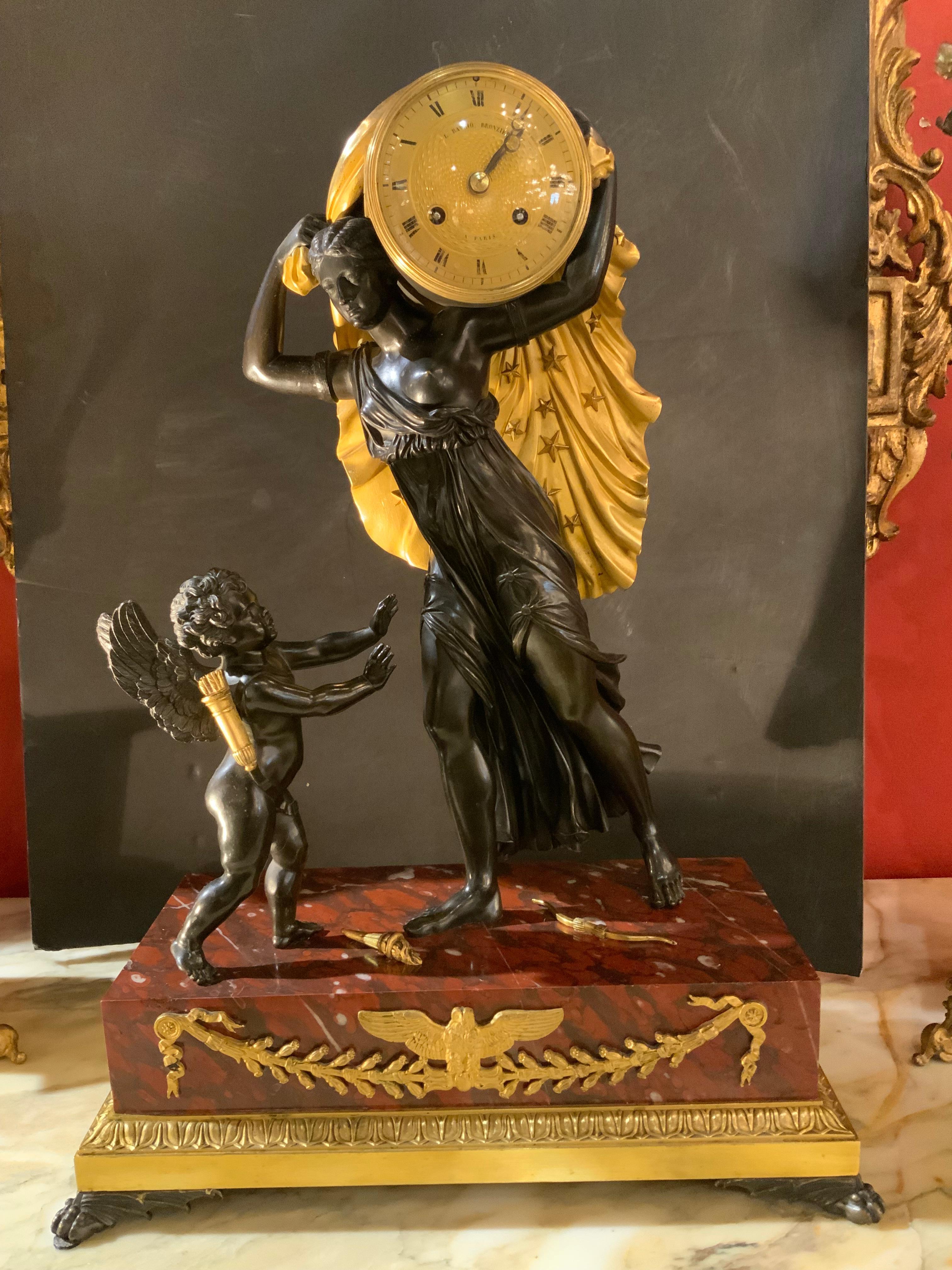 French bronze clock of star studded cloak empire c 1815, Pierre-Philippe thomire For Sale 1
