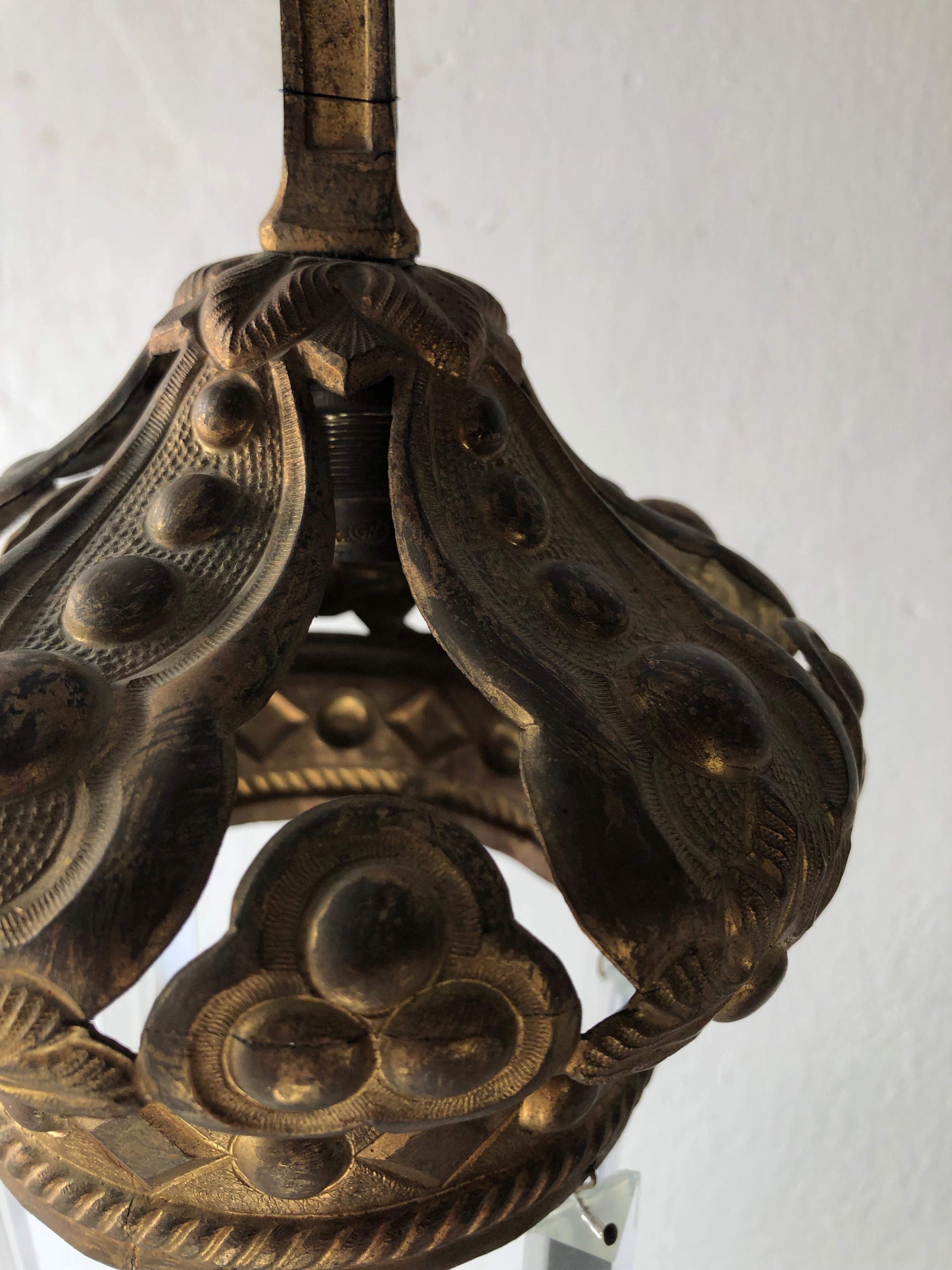 French Bronze Cross and Crown Crystal Chandelier, circa 1900 4