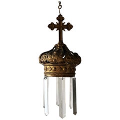French Bronze Cross and Crown Crystal Chandelier, circa 1900