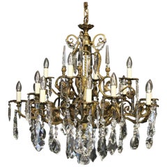 French Bronze and Crystal 16 Light Antique Chandelier