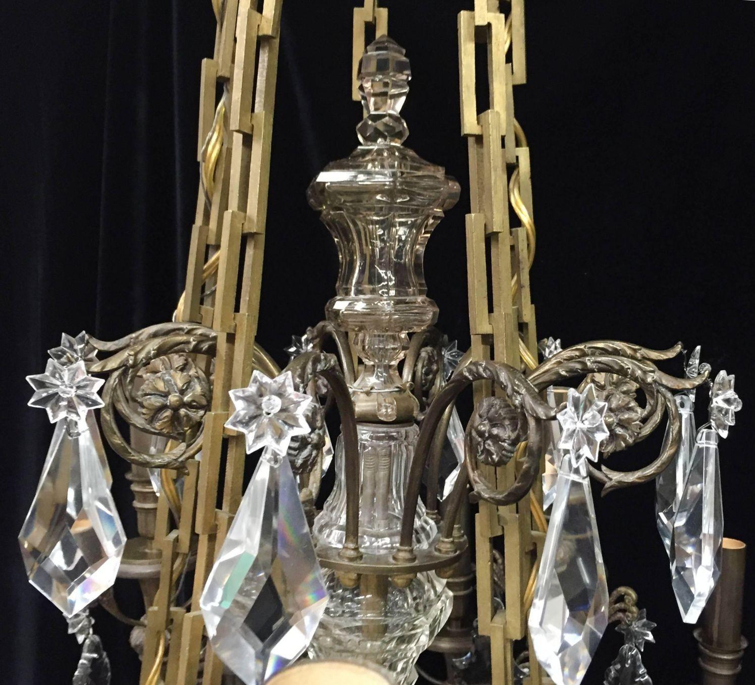 French Bronze & Crystal Baccarat Chandelier In Good Condition For Sale In Los Angeles, CA