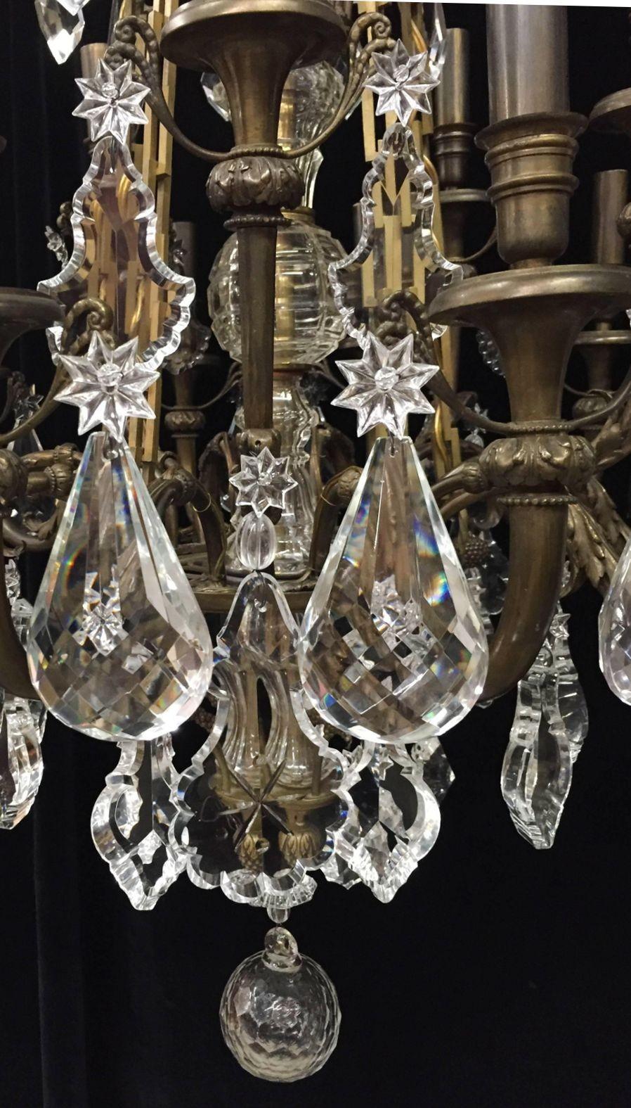 19th Century French Bronze & Crystal Baccarat Chandelier For Sale