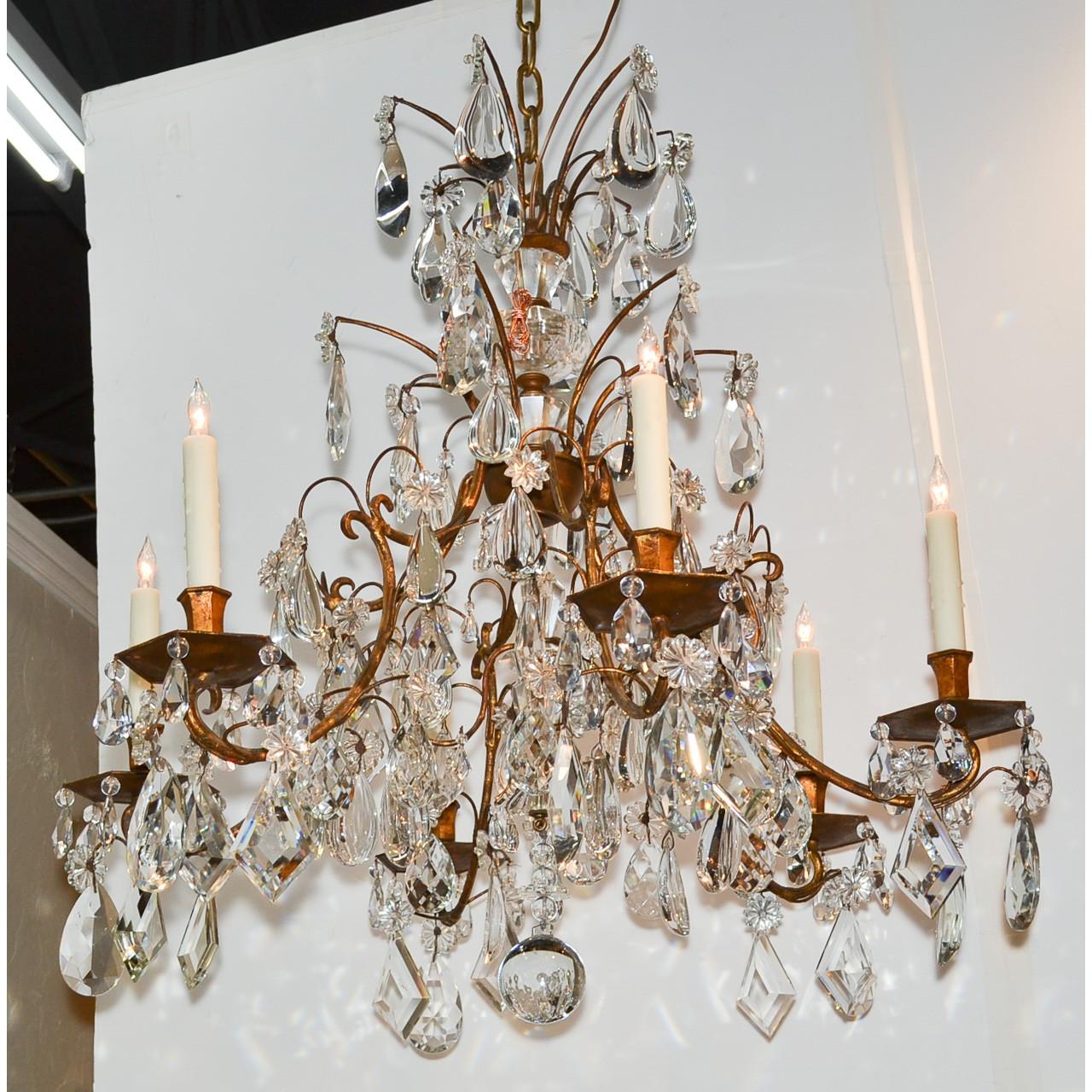 Mid-20th Century French Bronze & Crystal Chandelier, after Maison Baguès