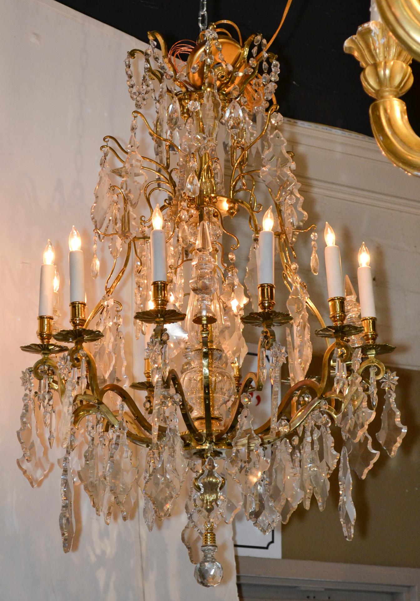 Gilt French Bronze and Crystal Chandelier