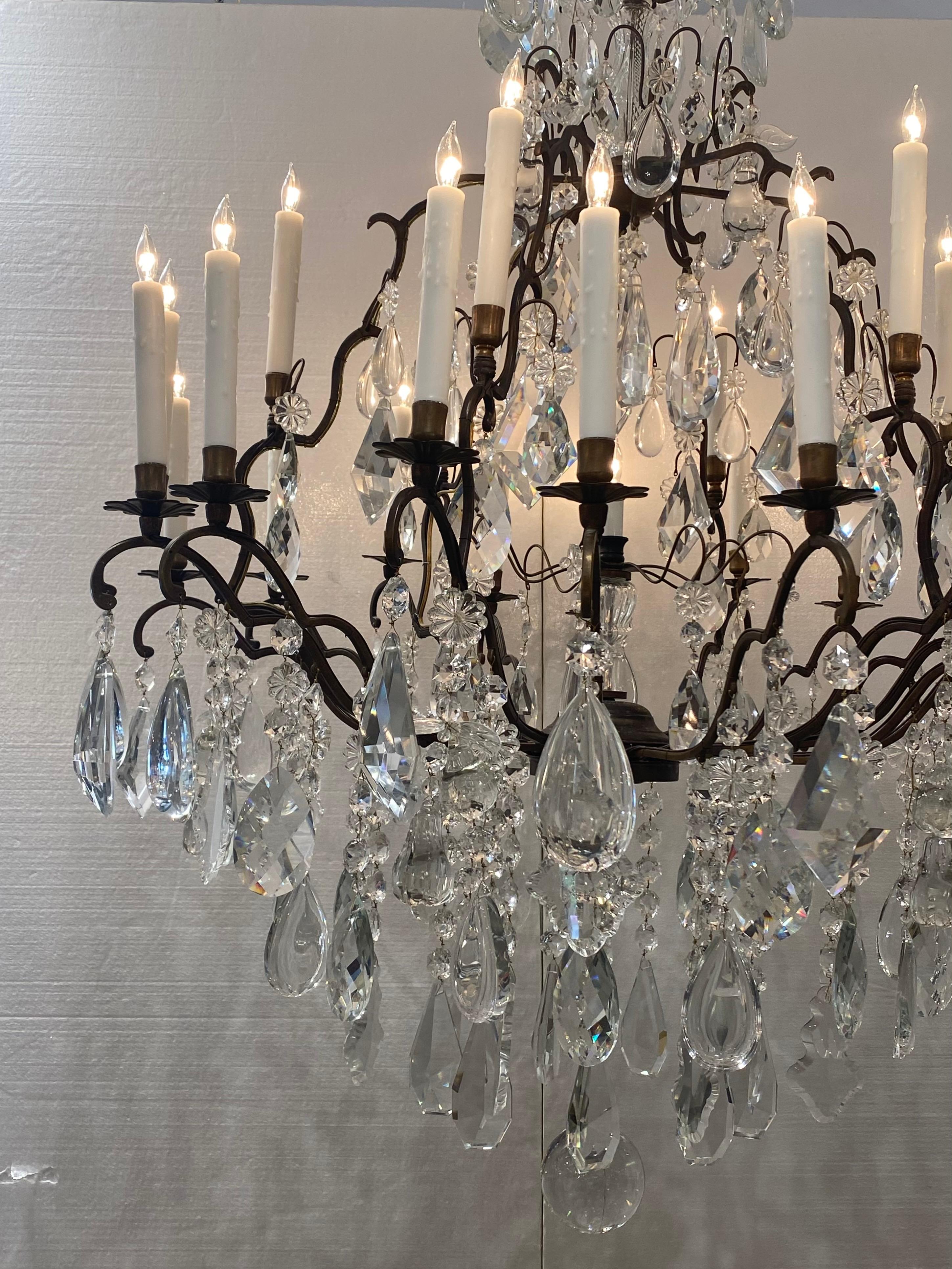 French Bronze Crystal Chandelier In Excellent Condition For Sale In Dallas, TX