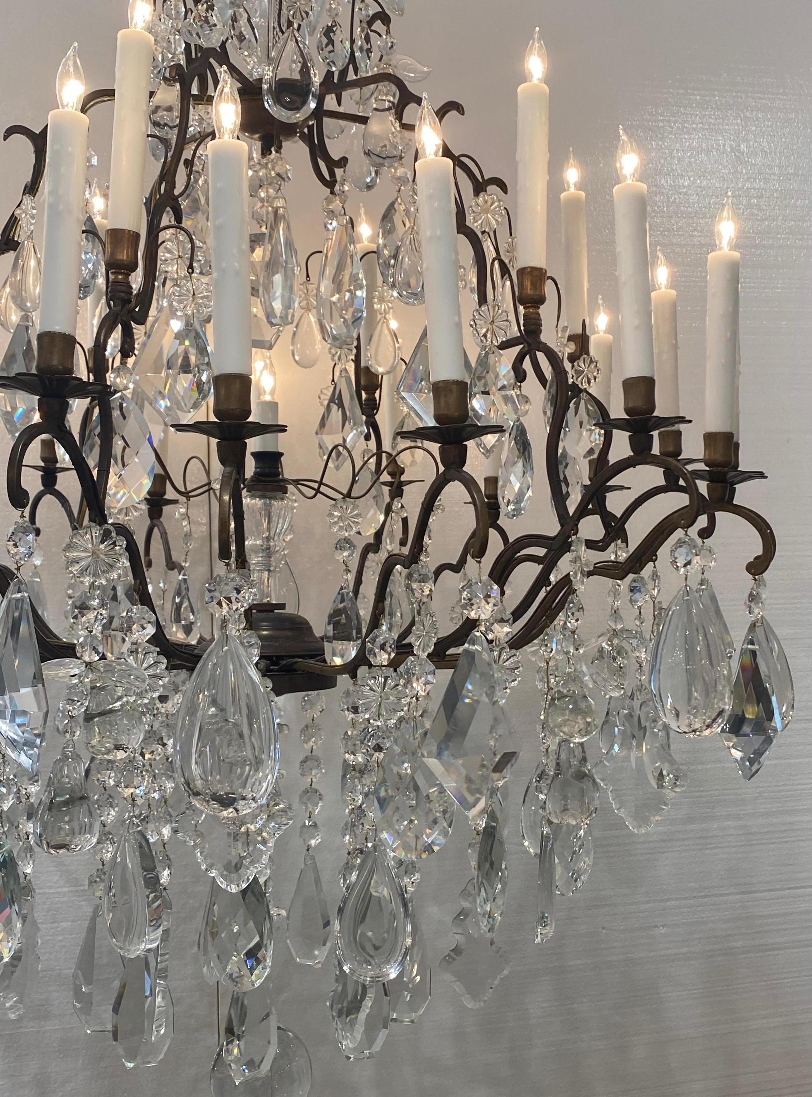 19th Century French Bronze Crystal Chandelier For Sale