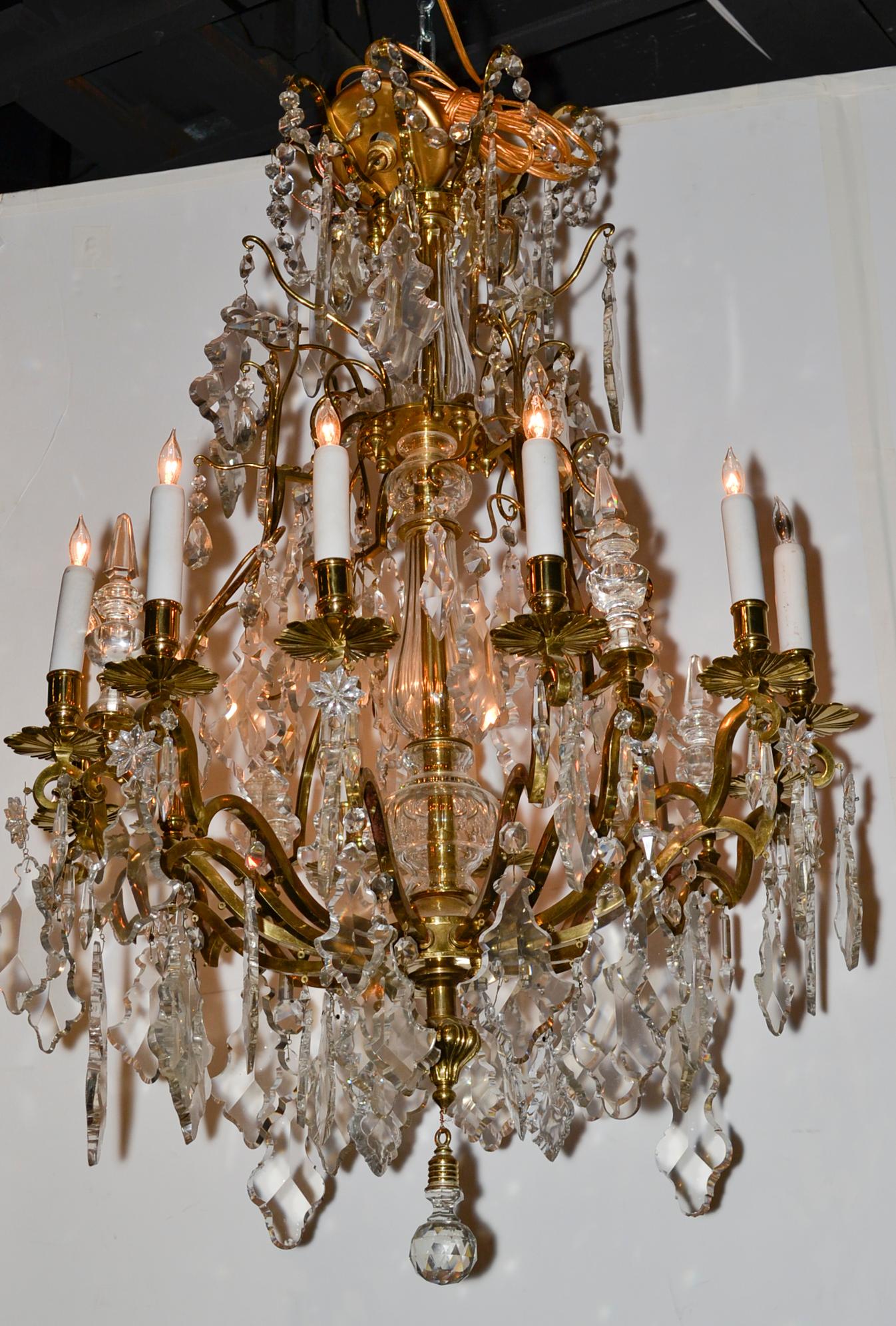 Early 20th Century French Bronze and Crystal Chandelier