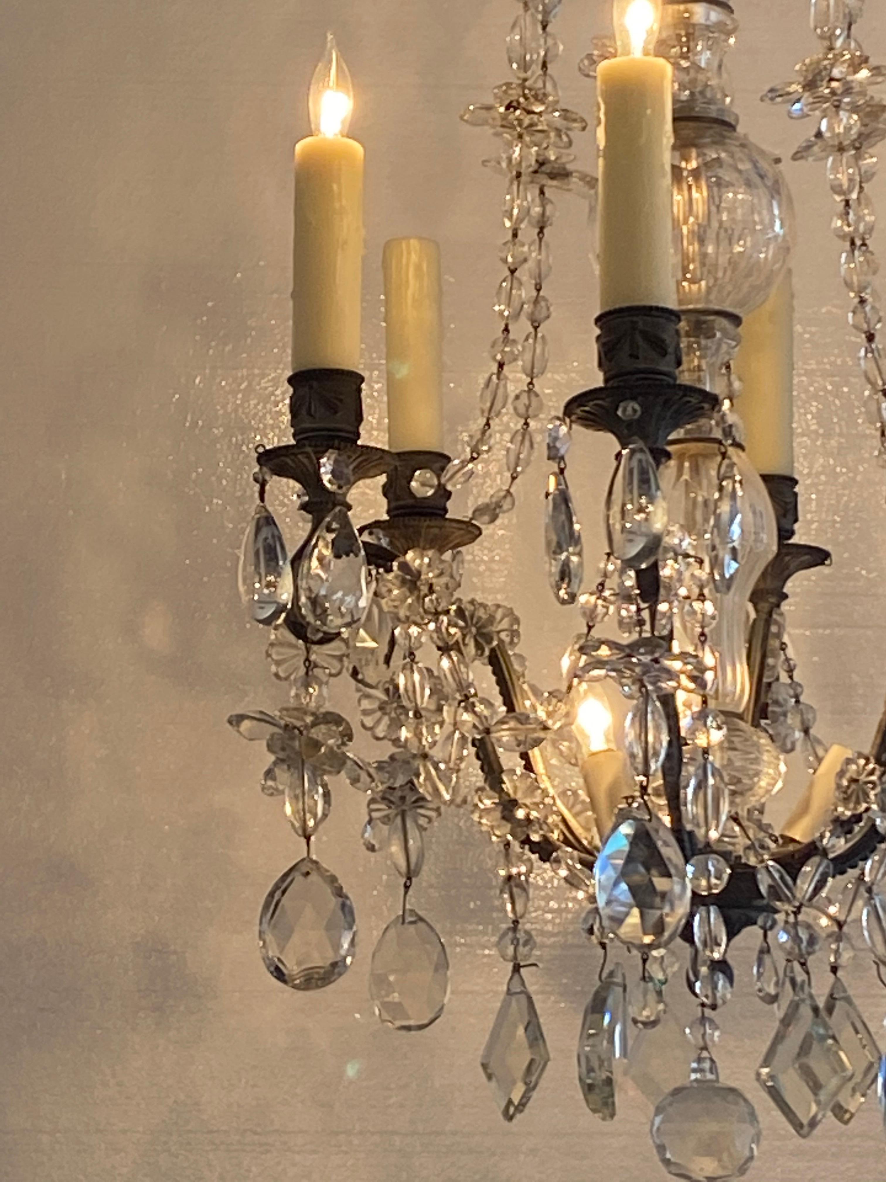 Brass French Bronze Crystal Chandelier For Sale