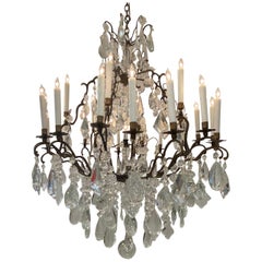 Used French Bronze Crystal Chandelier