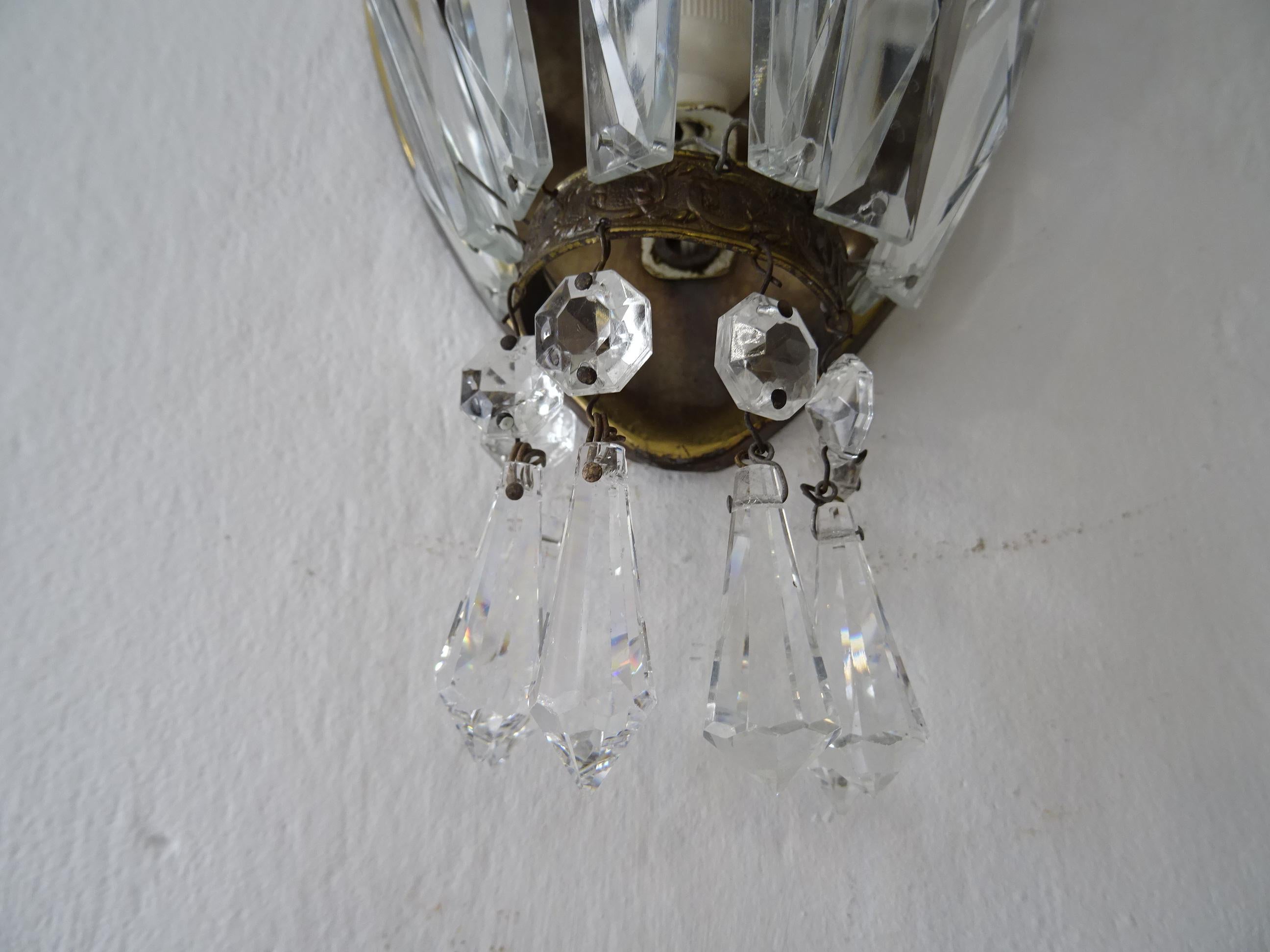 French Bronze Bows Crystal Prisms Empire Sconces, circa 1930 For Sale 4