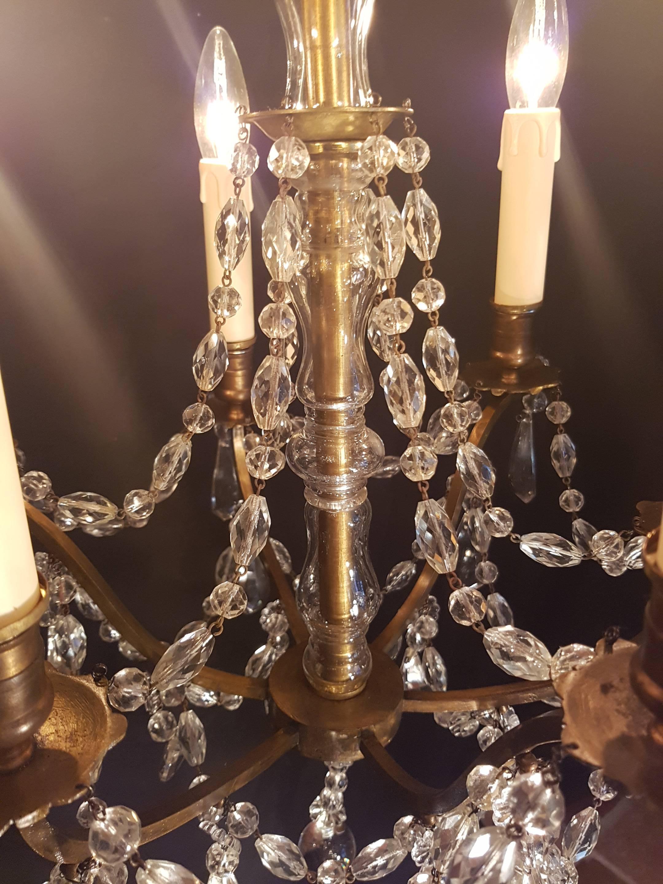 French Bronze Crystal Six-Light Chandelier For Sale 6