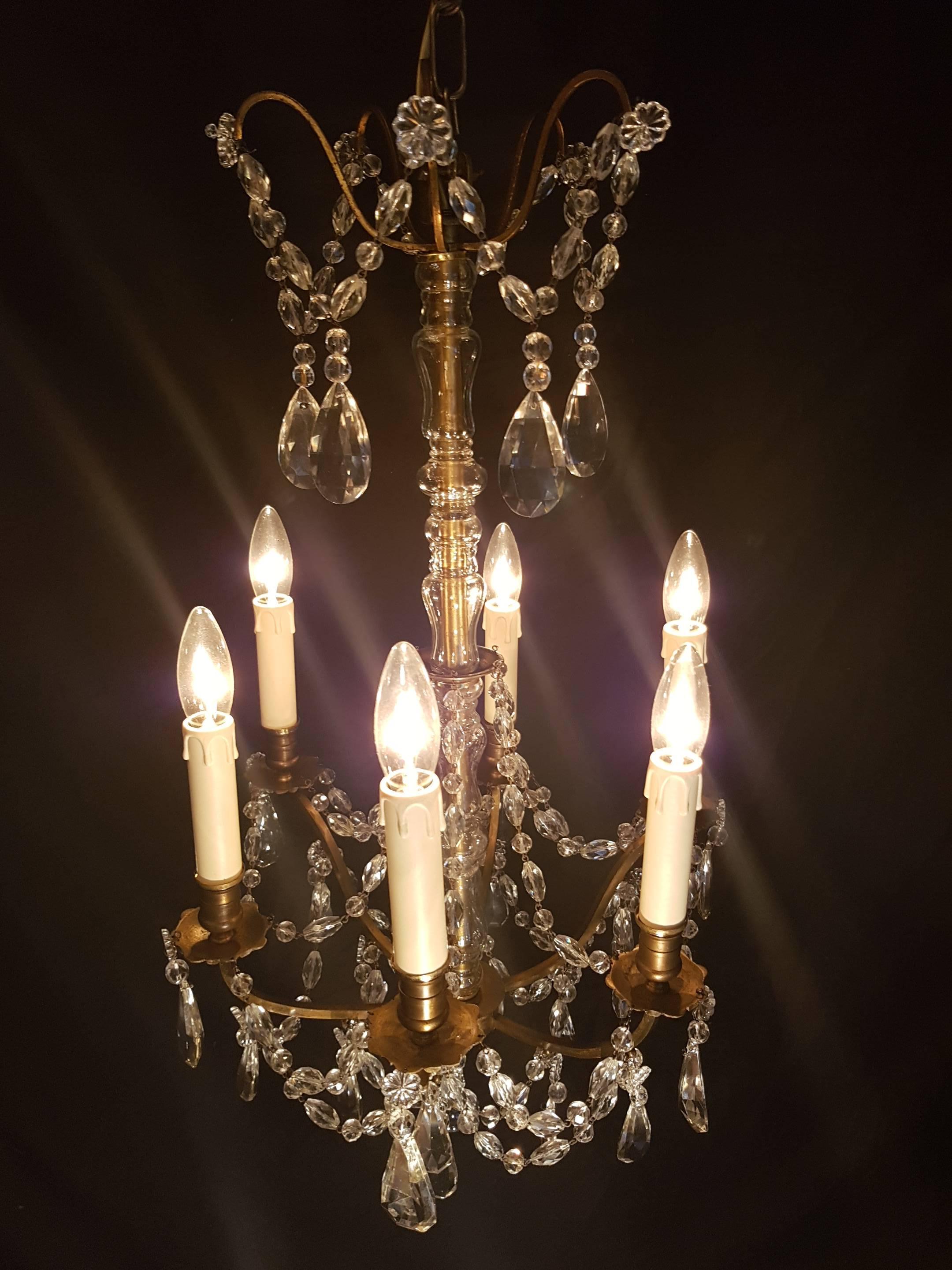 French Bronze Crystal Six-Light Chandelier For Sale 7