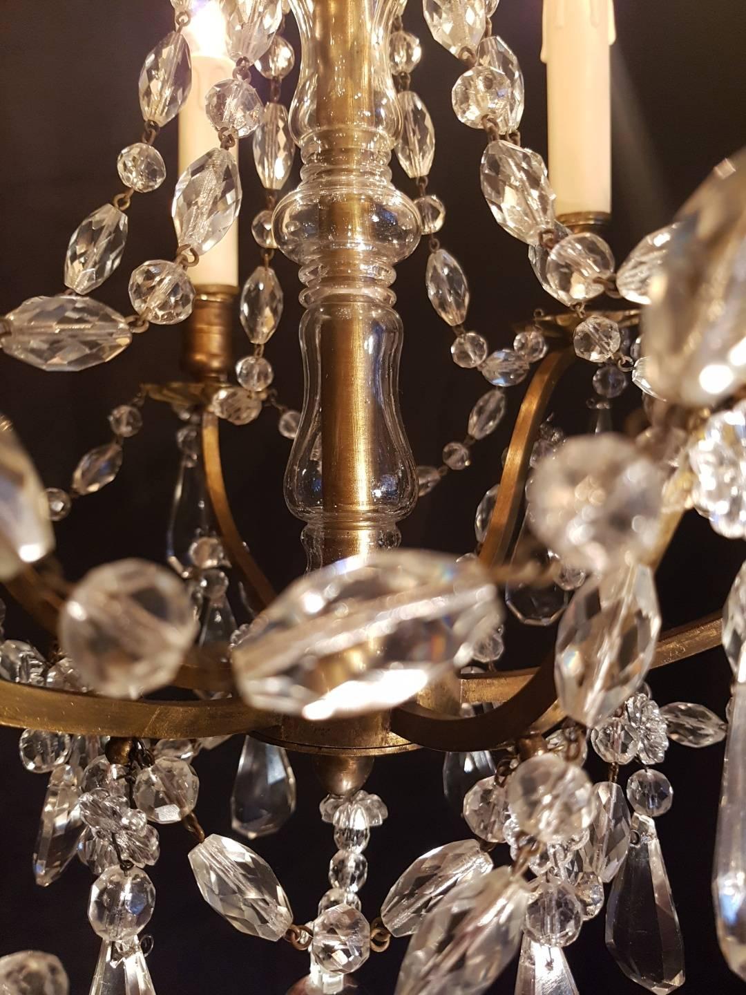 French Bronze Crystal Six-Light Chandelier In Good Condition For Sale In Oldebroek, NL