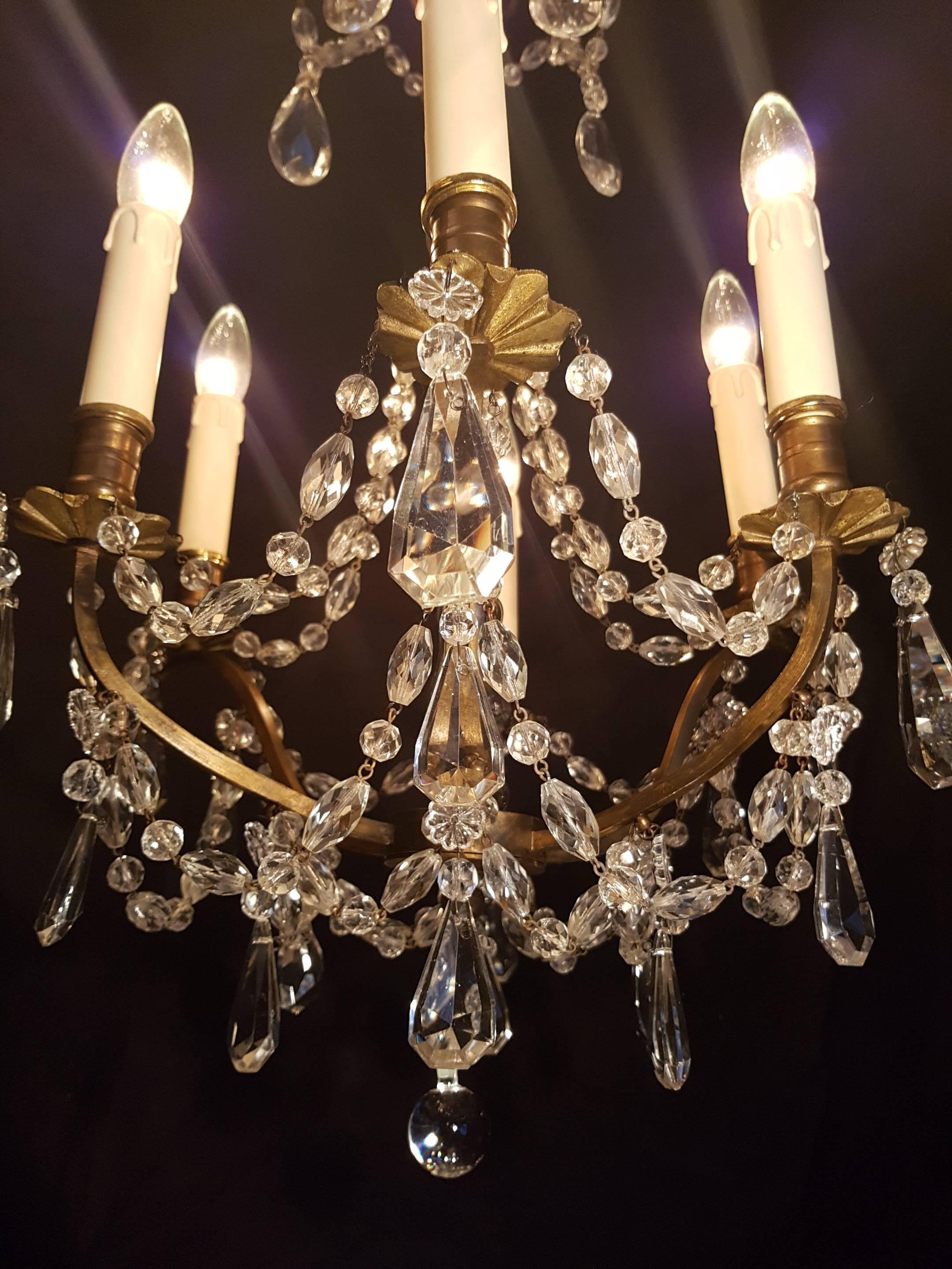 French Bronze Crystal Six-Light Chandelier For Sale 3