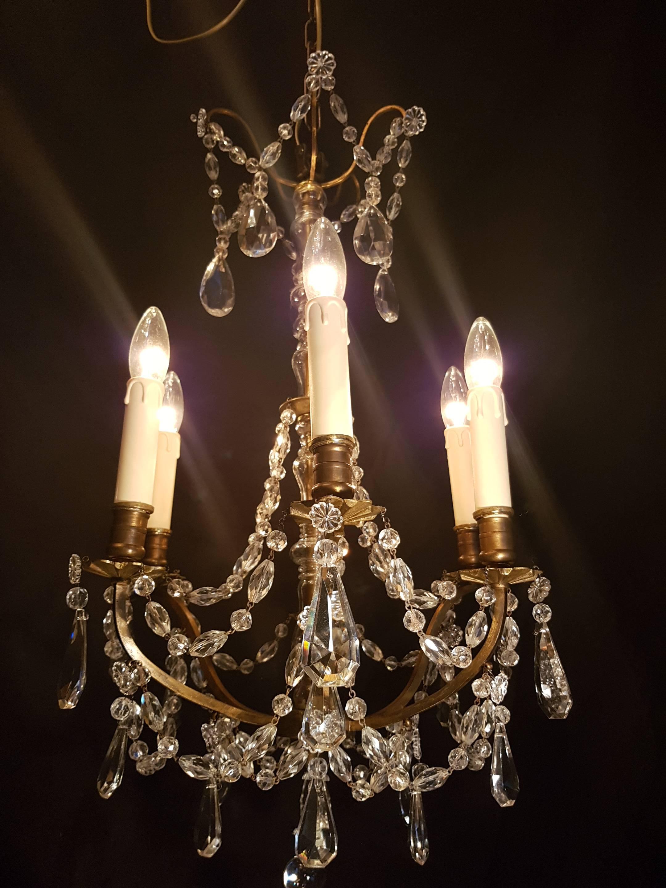 French Bronze Crystal Six-Light Chandelier For Sale 4