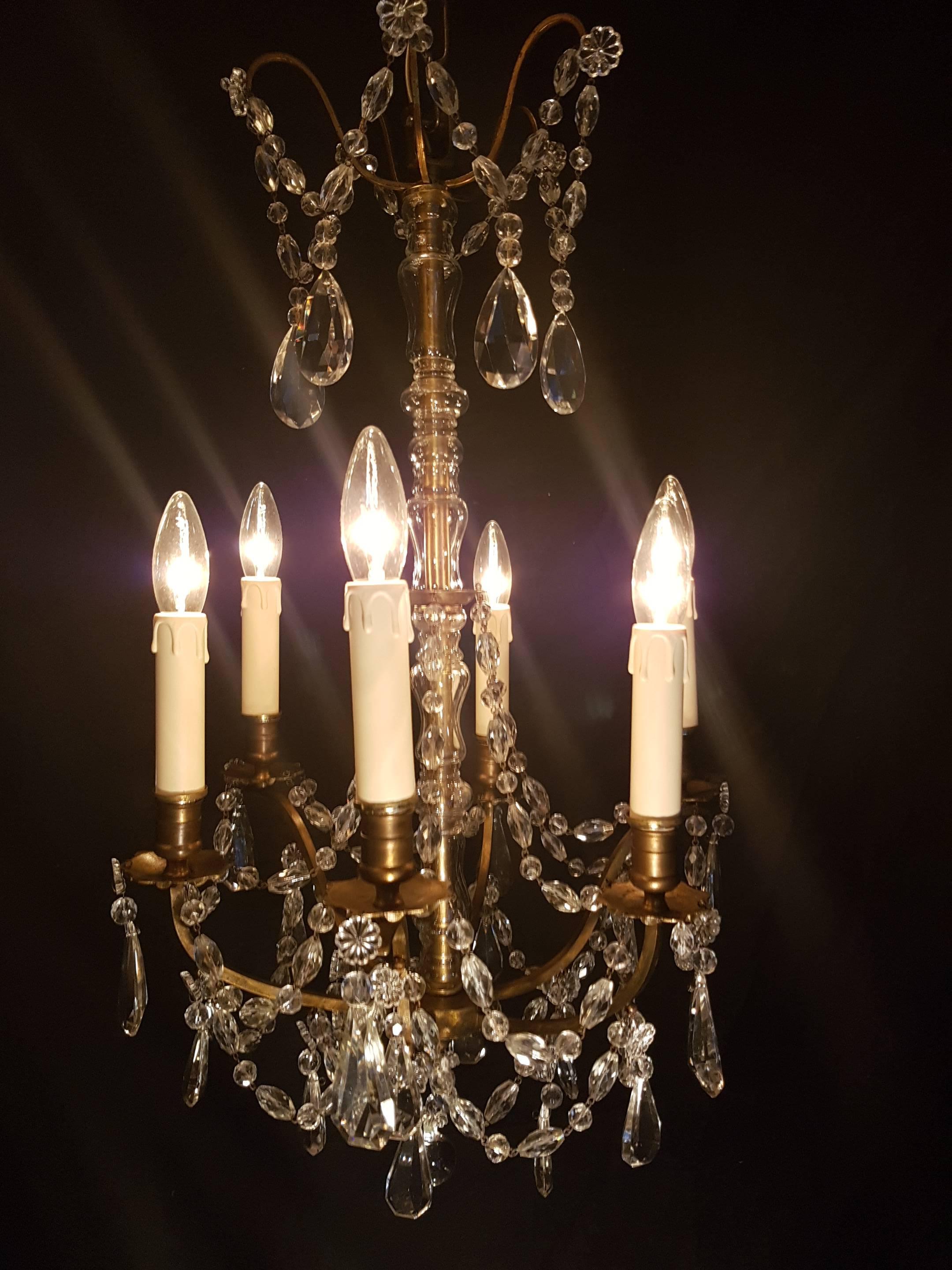 French Bronze Crystal Six-Light Chandelier For Sale 5