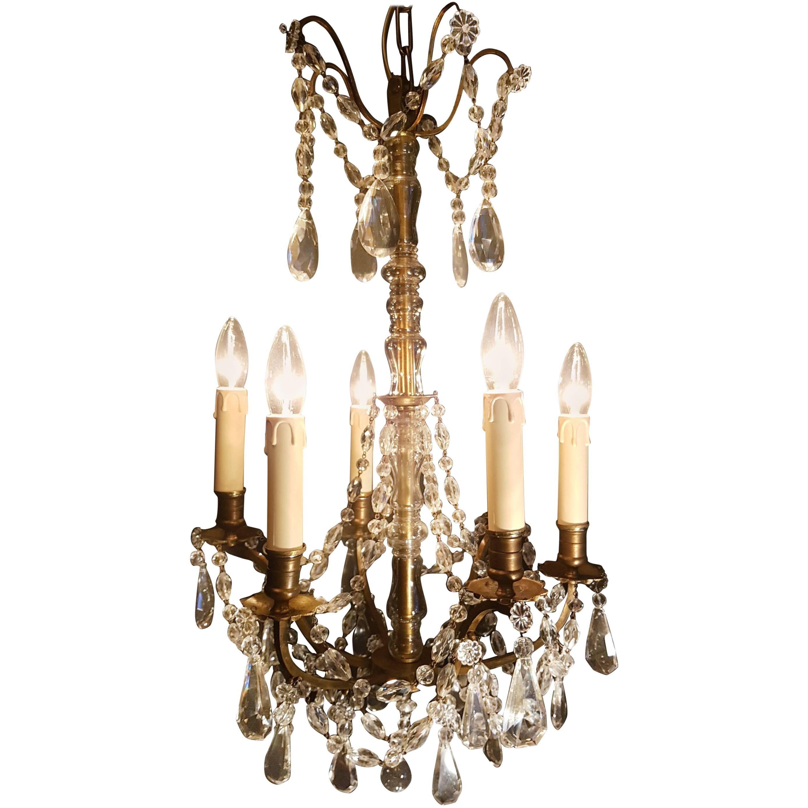 French Bronze Crystal Six-Light Chandelier For Sale