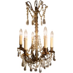 French Bronze Crystal Six-Light Chandelier