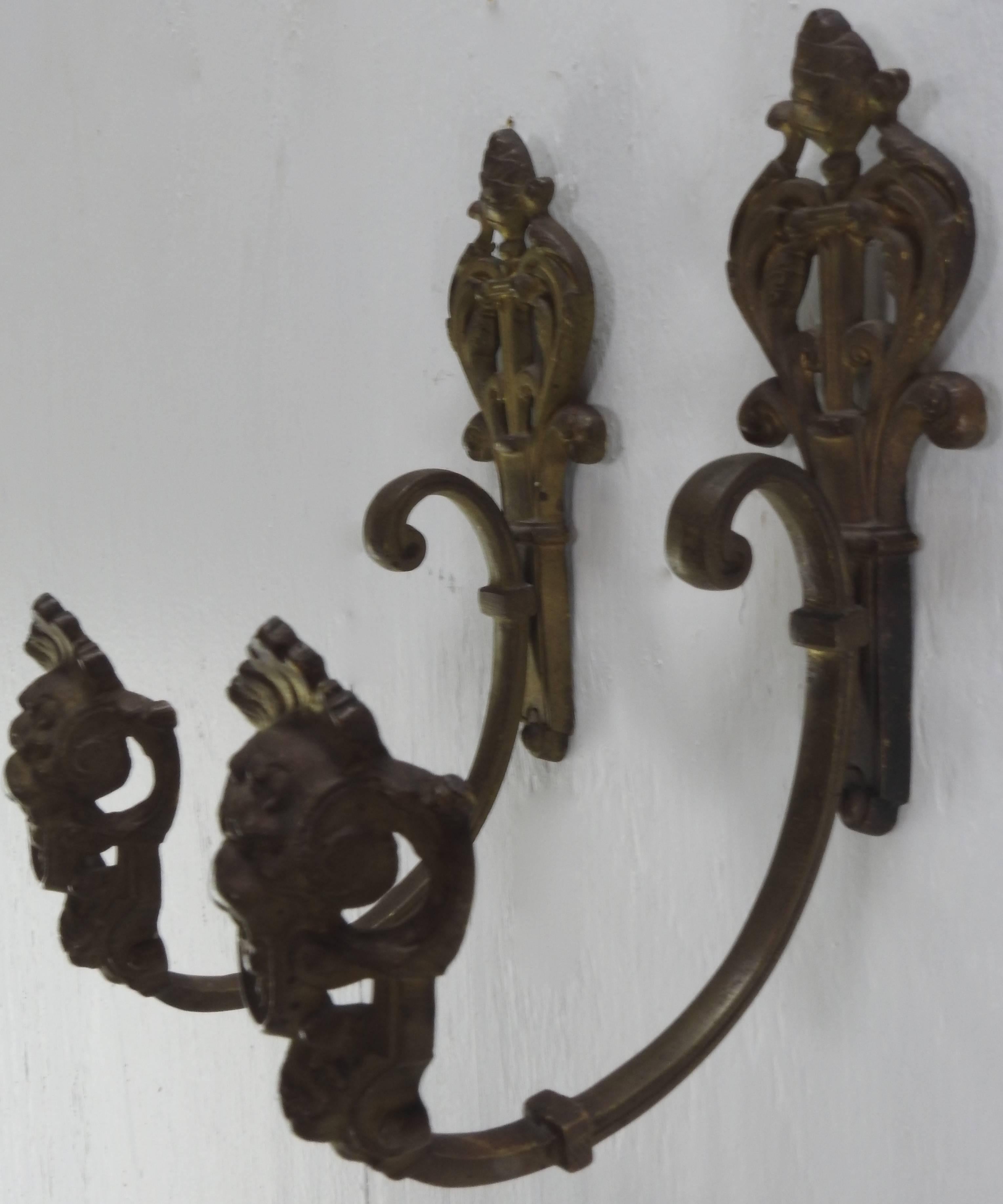 18th Century French Bronze Curtain Tie Back Hooks with Faces For Sale