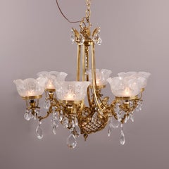 French Bronze & Cut Crystal Five-Light Chandelier, 20th C