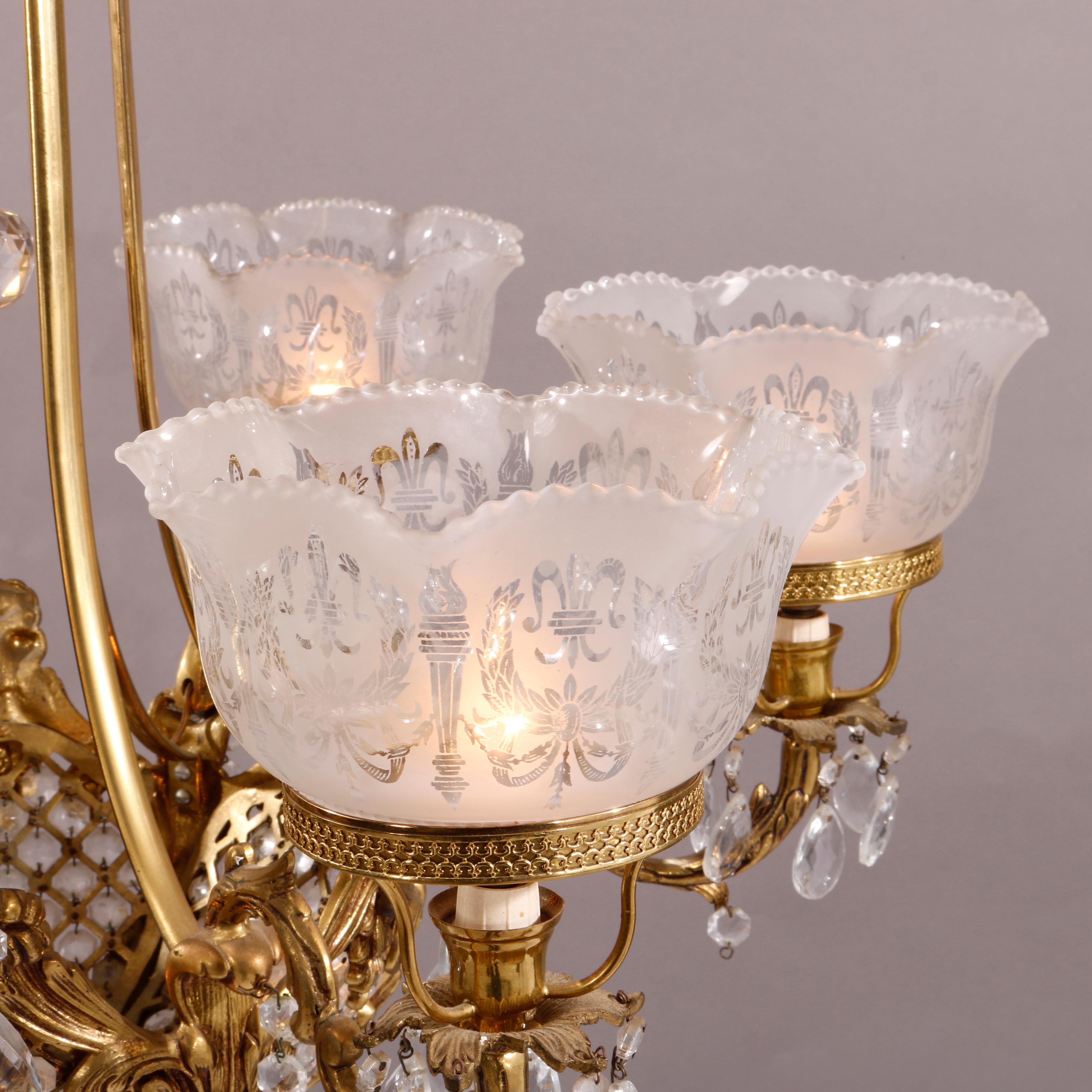 French Bronze & Cut Crystal Five-Light Chandelier, 20th C 2