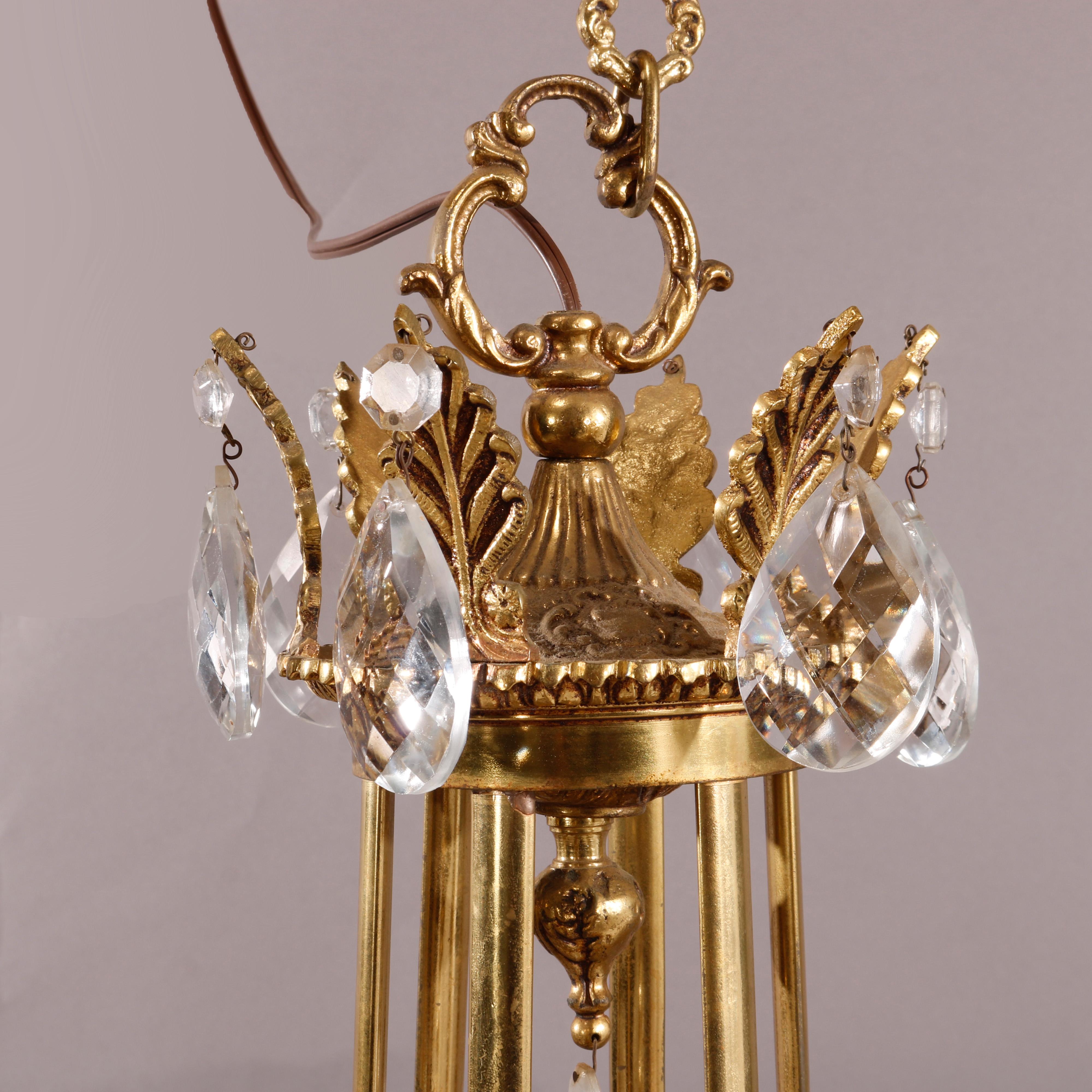 French Bronze & Cut Crystal Five-Light Chandelier, 20th C 4