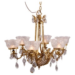 French Bronze & Cut Crystal Five-Light Chandelier, 20th C