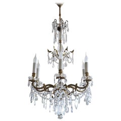 French Bronze Cut Rock Crystal Six-Light Chandelier, circa 1900 French Bronze Cut Rock Crystal Six-Light Chandelier, circa 1900