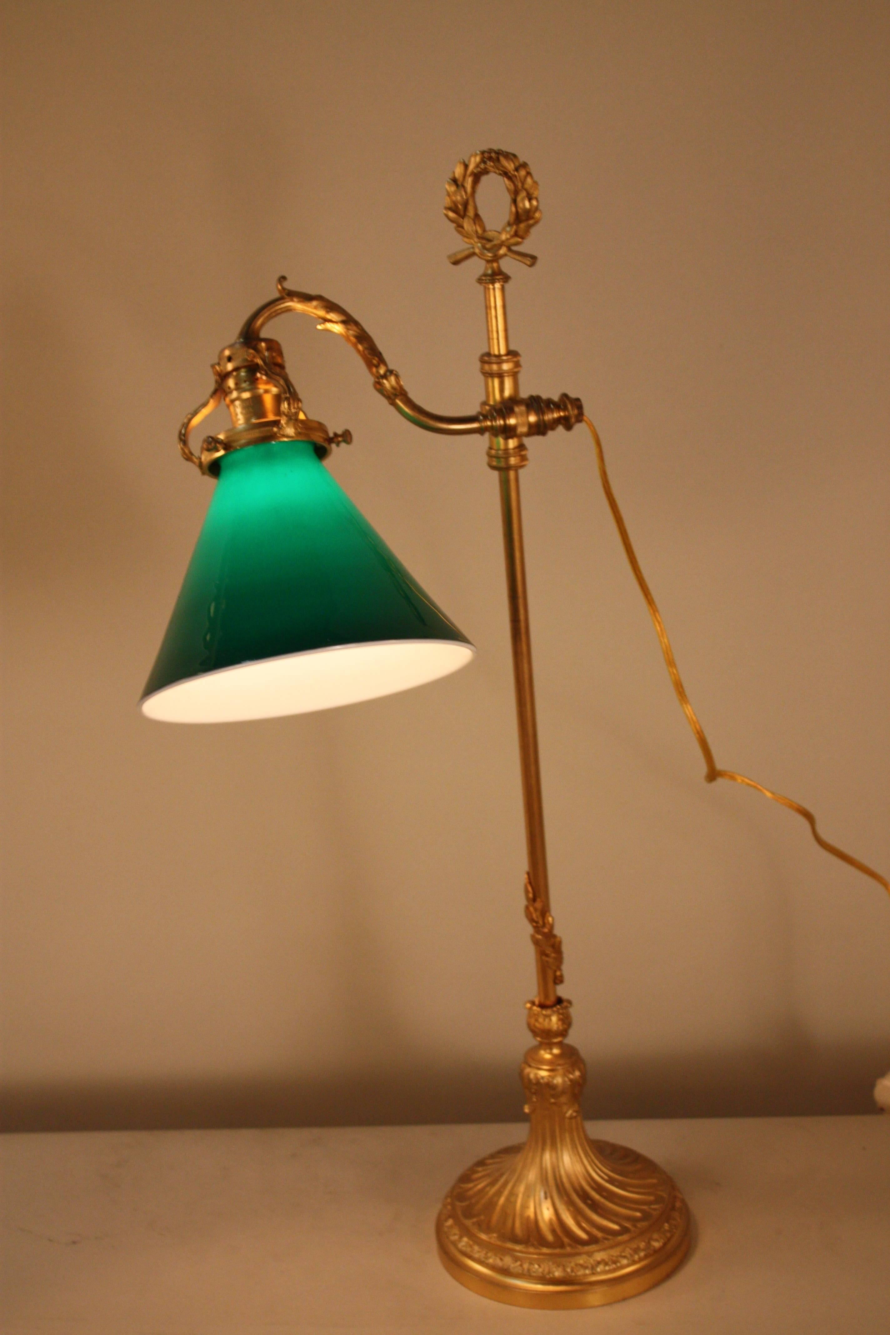 French Bronze Desk Lamp with Cased Green Shade 1