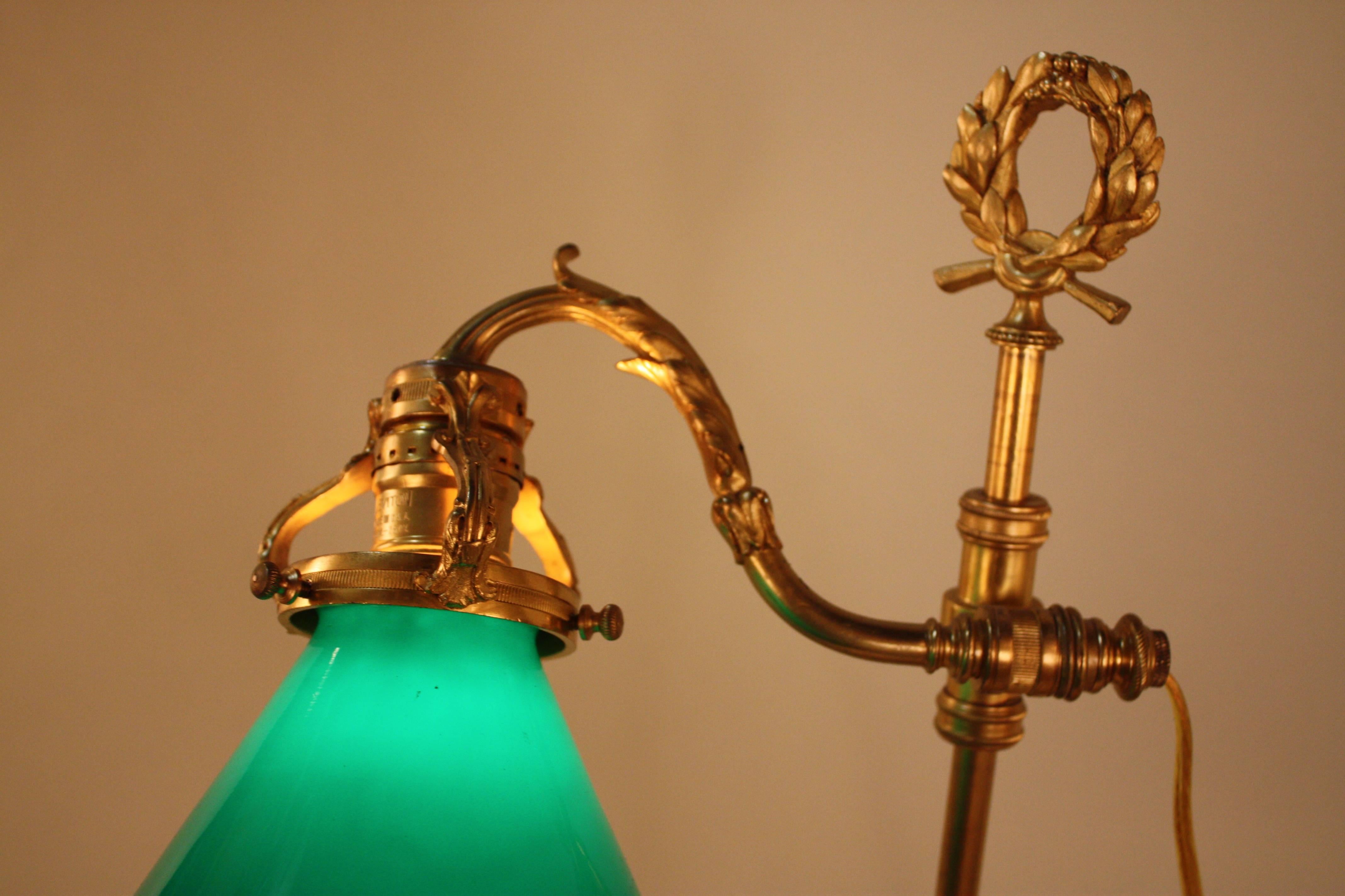 French Bronze Desk Lamp with Cased Green Shade 4