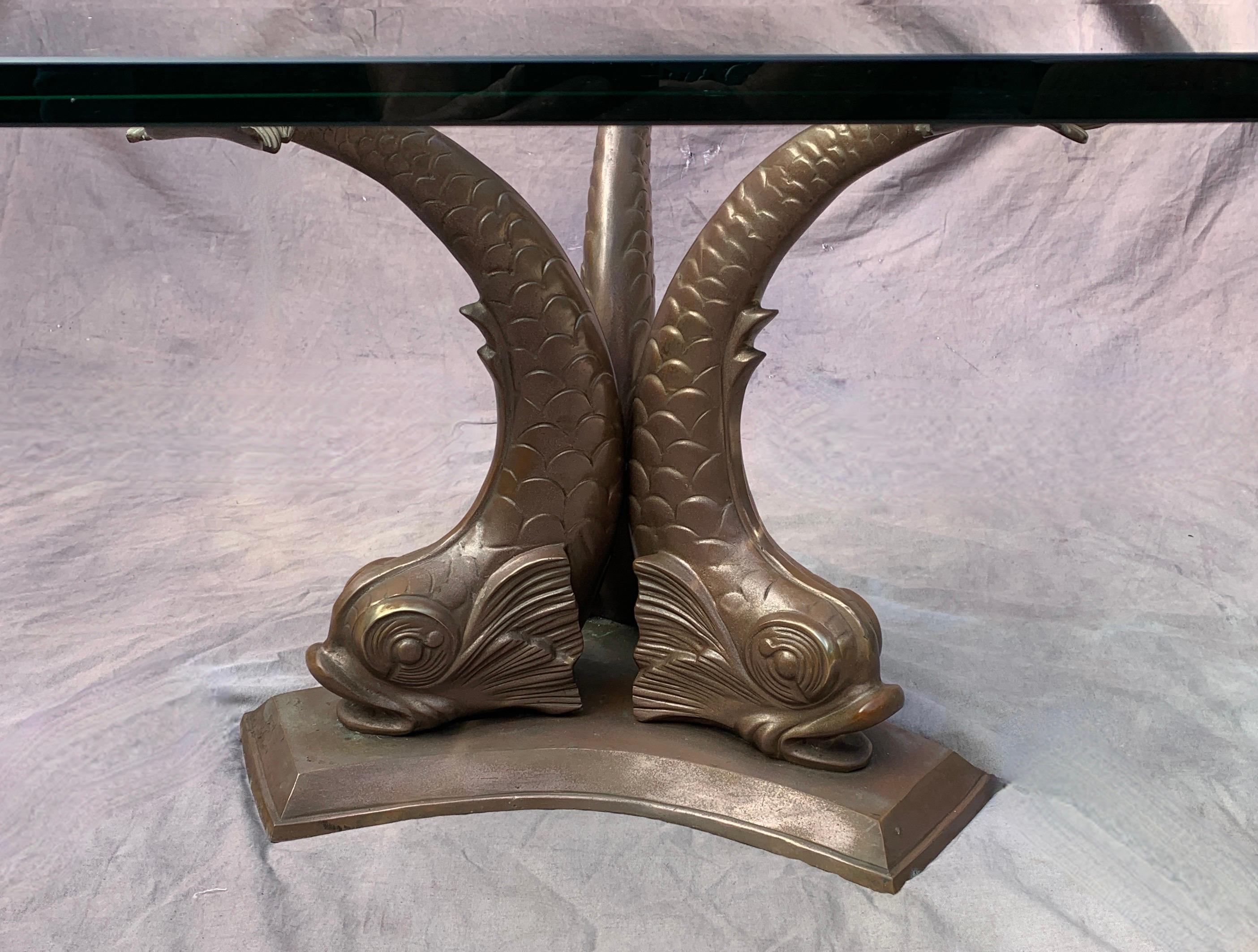 French Bronze Dolphin Coffee or Cocktail Table For Sale 3