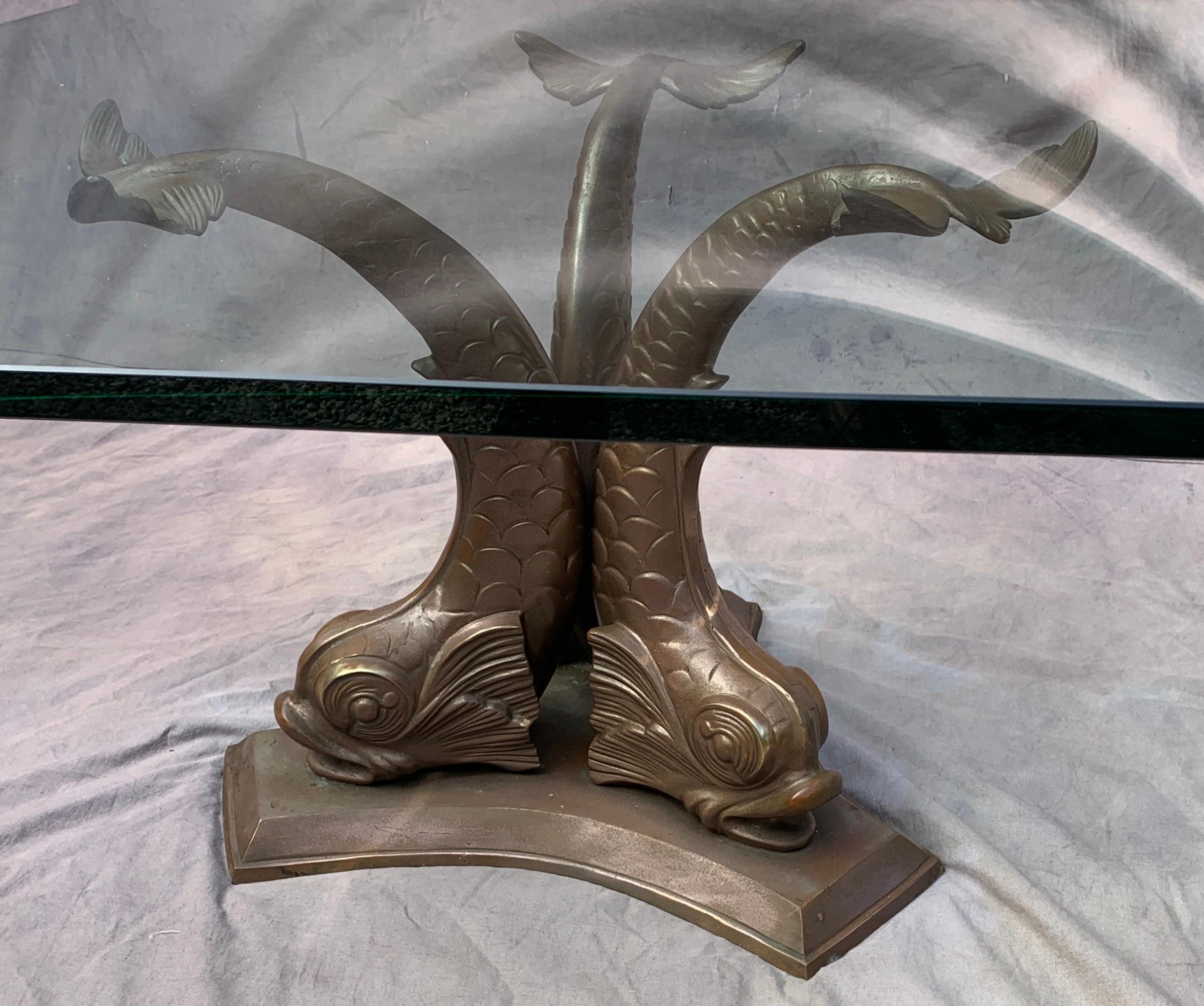 French Bronze Dolphin Coffee or Cocktail Table For Sale 4