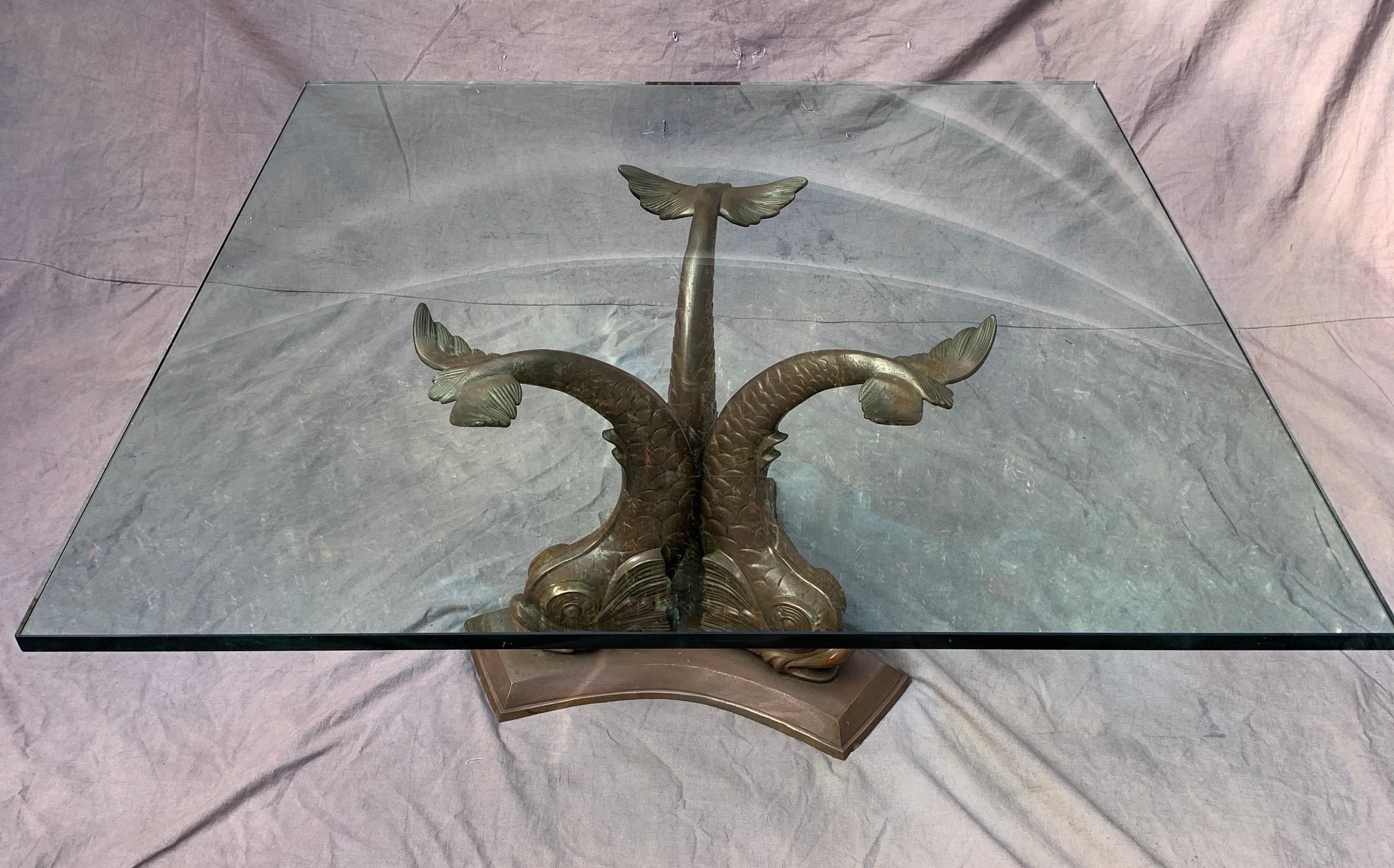 French Bronze Dolphin Coffee or Cocktail Table For Sale 5