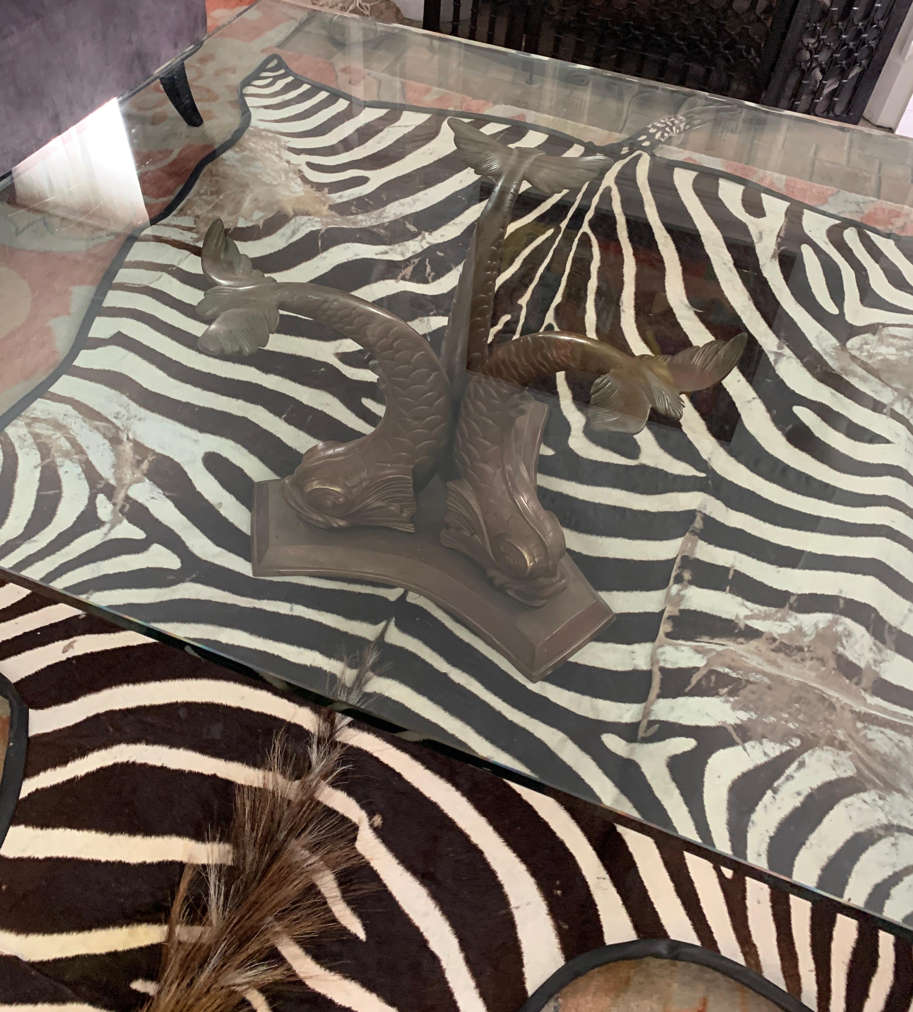 Patinated French Bronze Dolphin Coffee or Cocktail Table For Sale