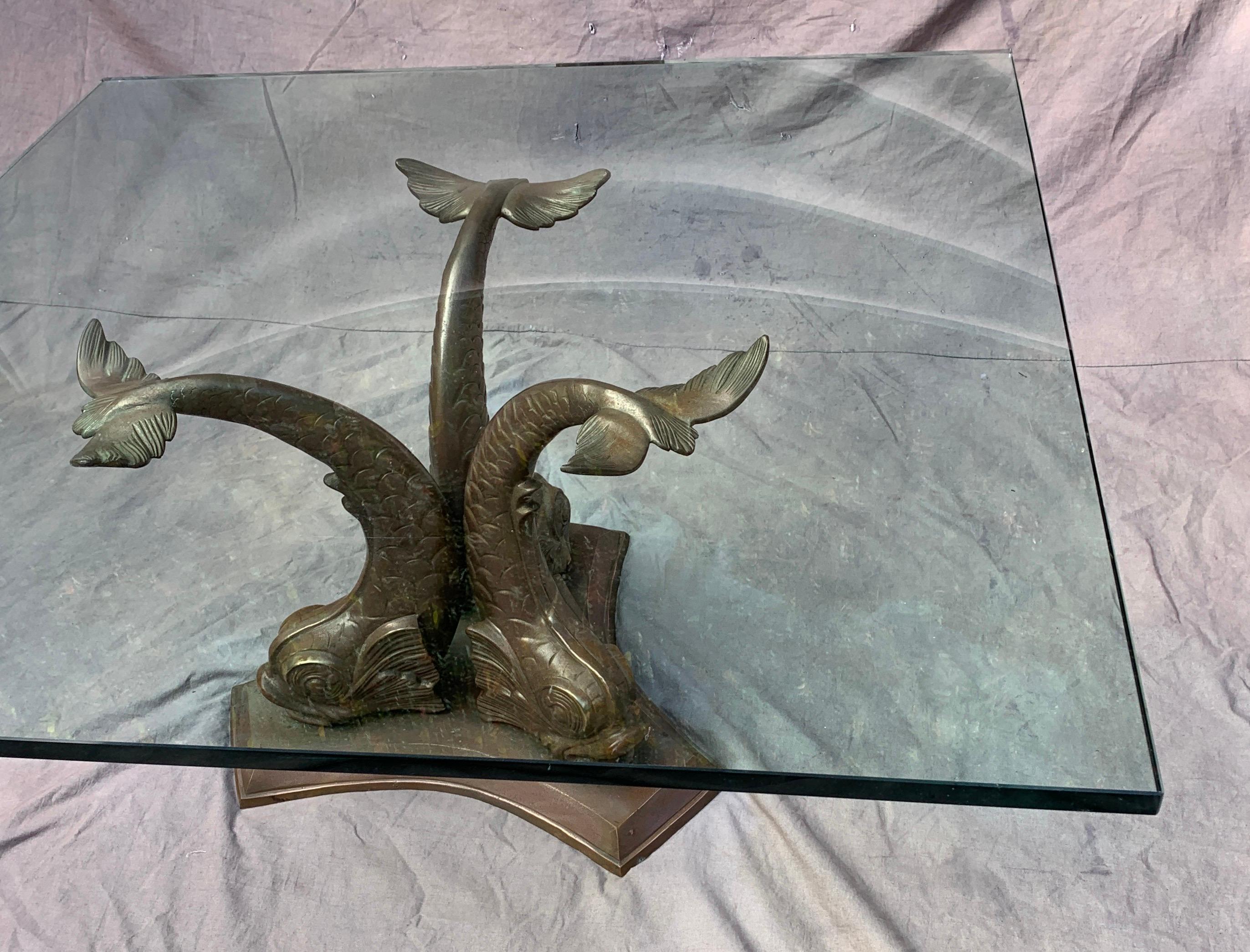 20th Century French Bronze Dolphin Coffee or Cocktail Table For Sale