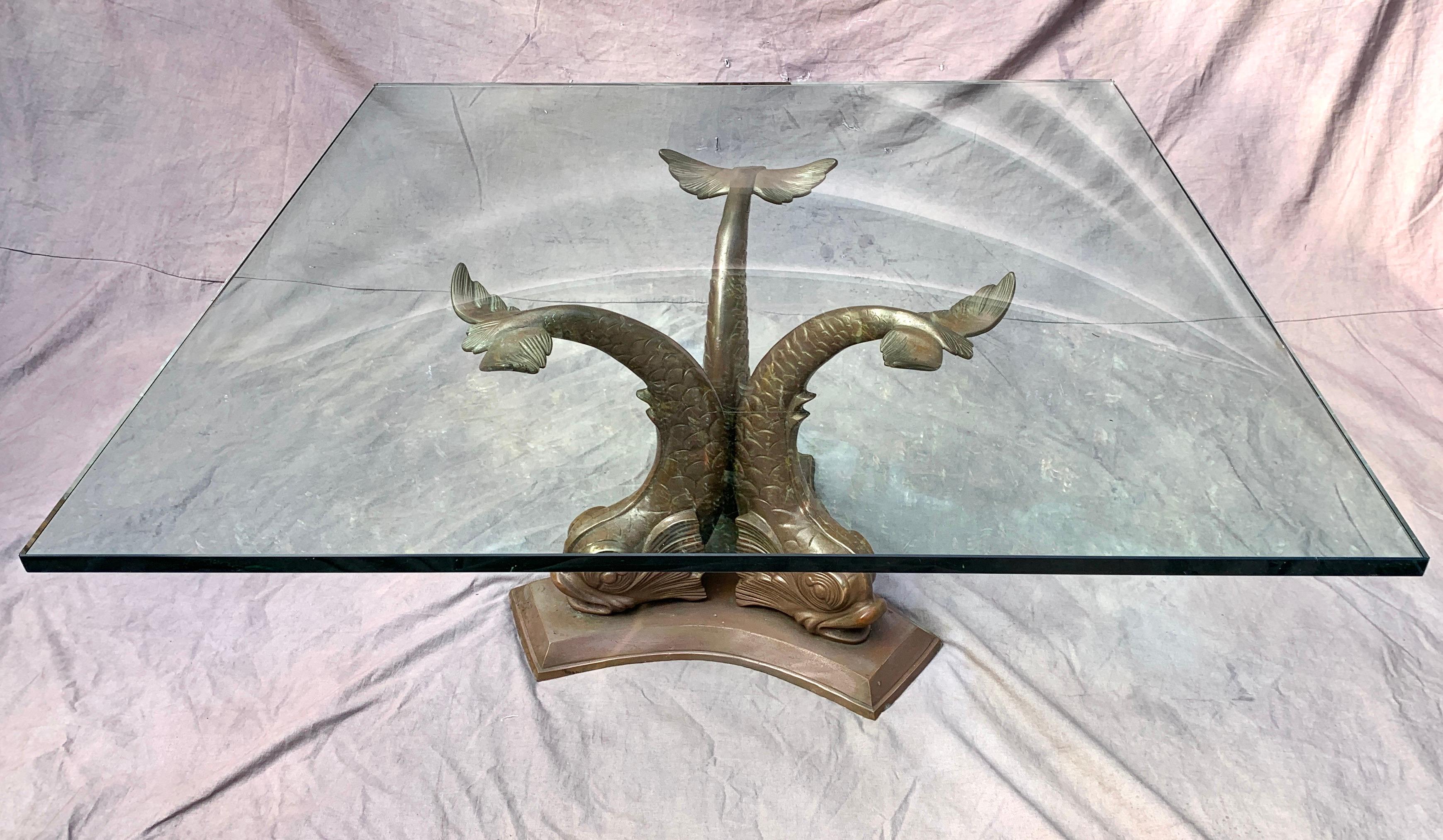 French Bronze Dolphin Coffee or Cocktail Table For Sale 1