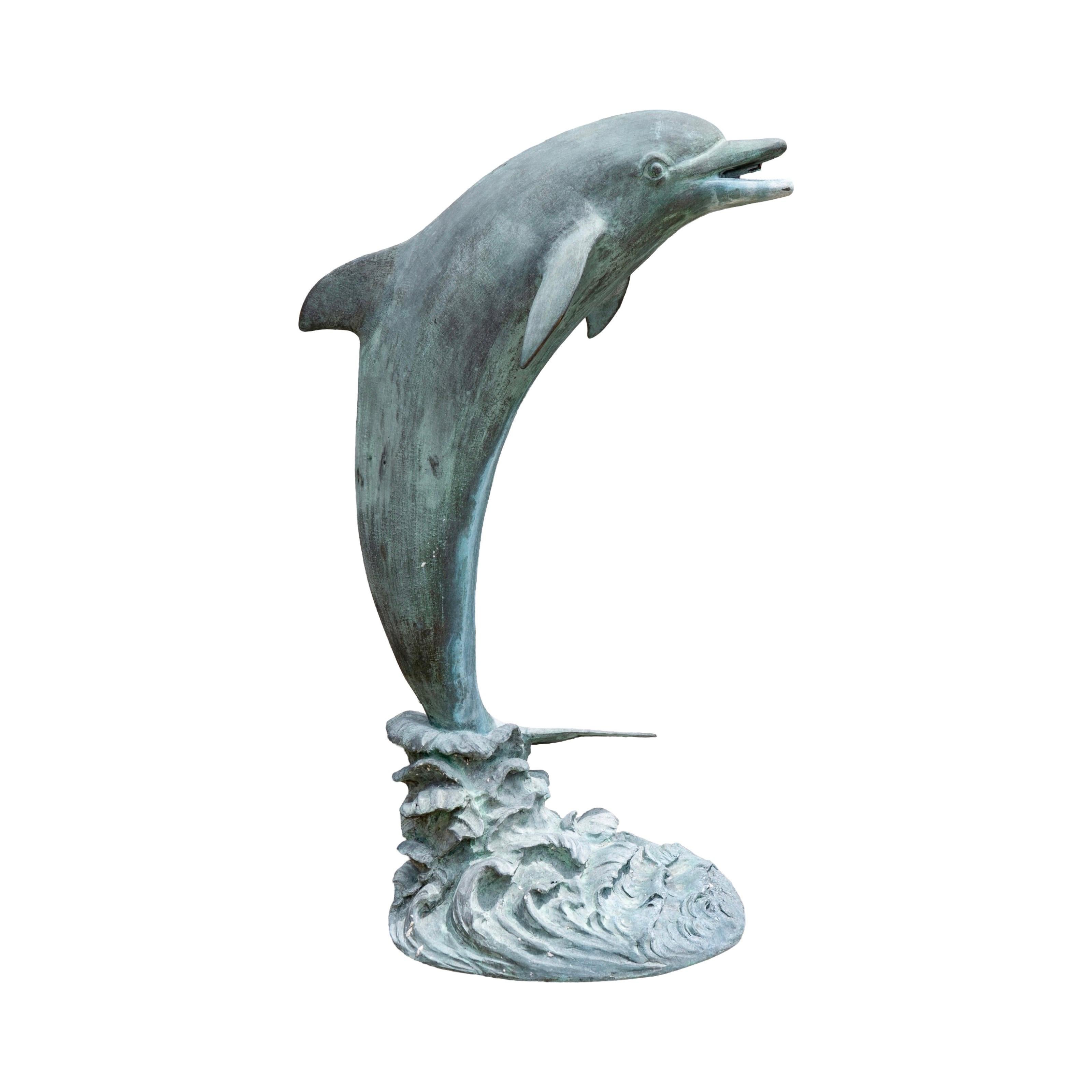 Late 20th Century French Bronze Dolphin Sculpture Fountain For Sale