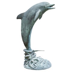 Vintage French Bronze Dolphin Sculpture Fountain