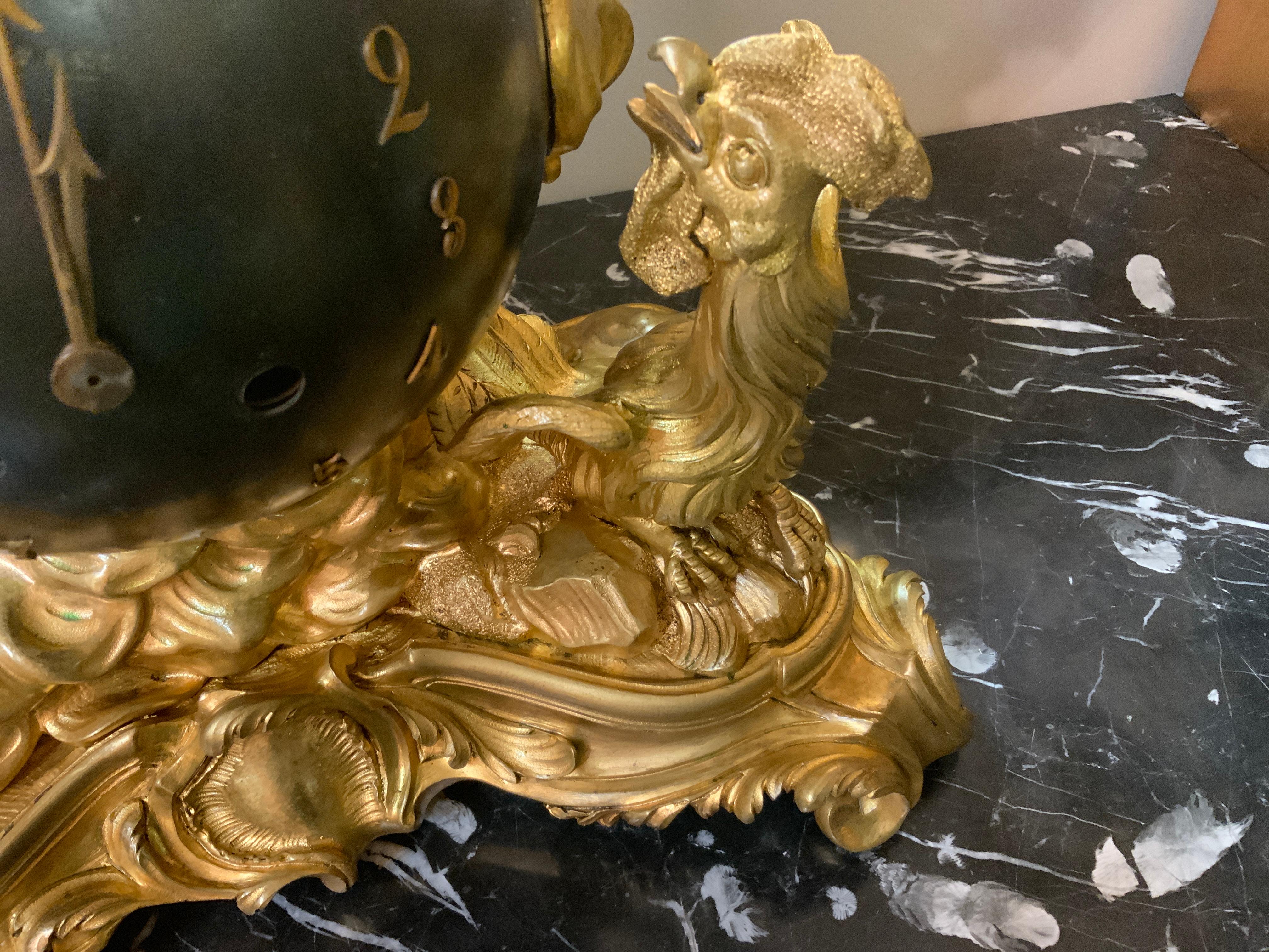 19th Century French bronze dore and black mantel/table clock by raingo feres 1890 For Sale