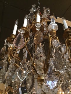 Lustre français en bronze doré et cristal avec roche fumée et cristal d'améthyste