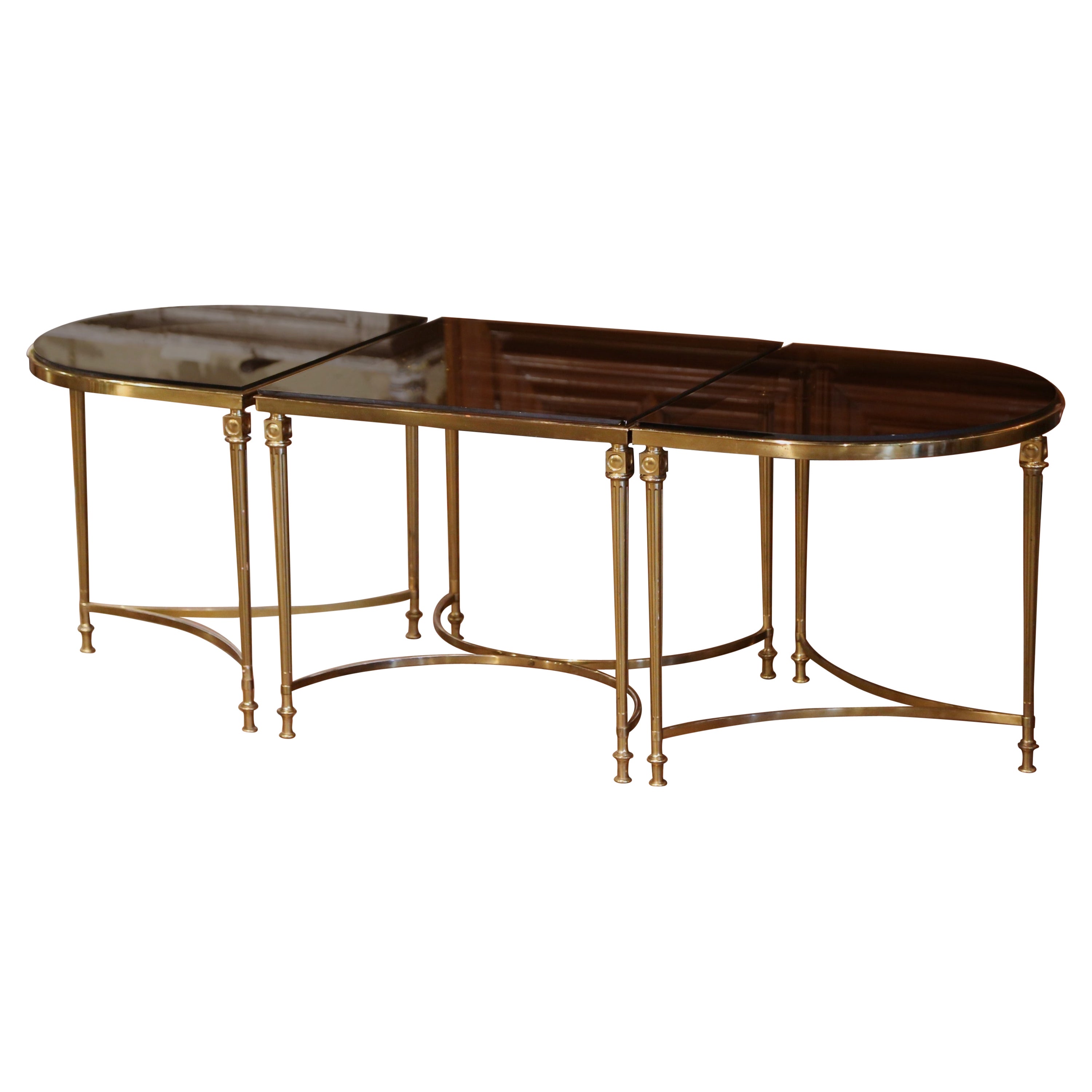 French Bronze Dore and Glass Three-Section Coffee Table from Maison Jansen