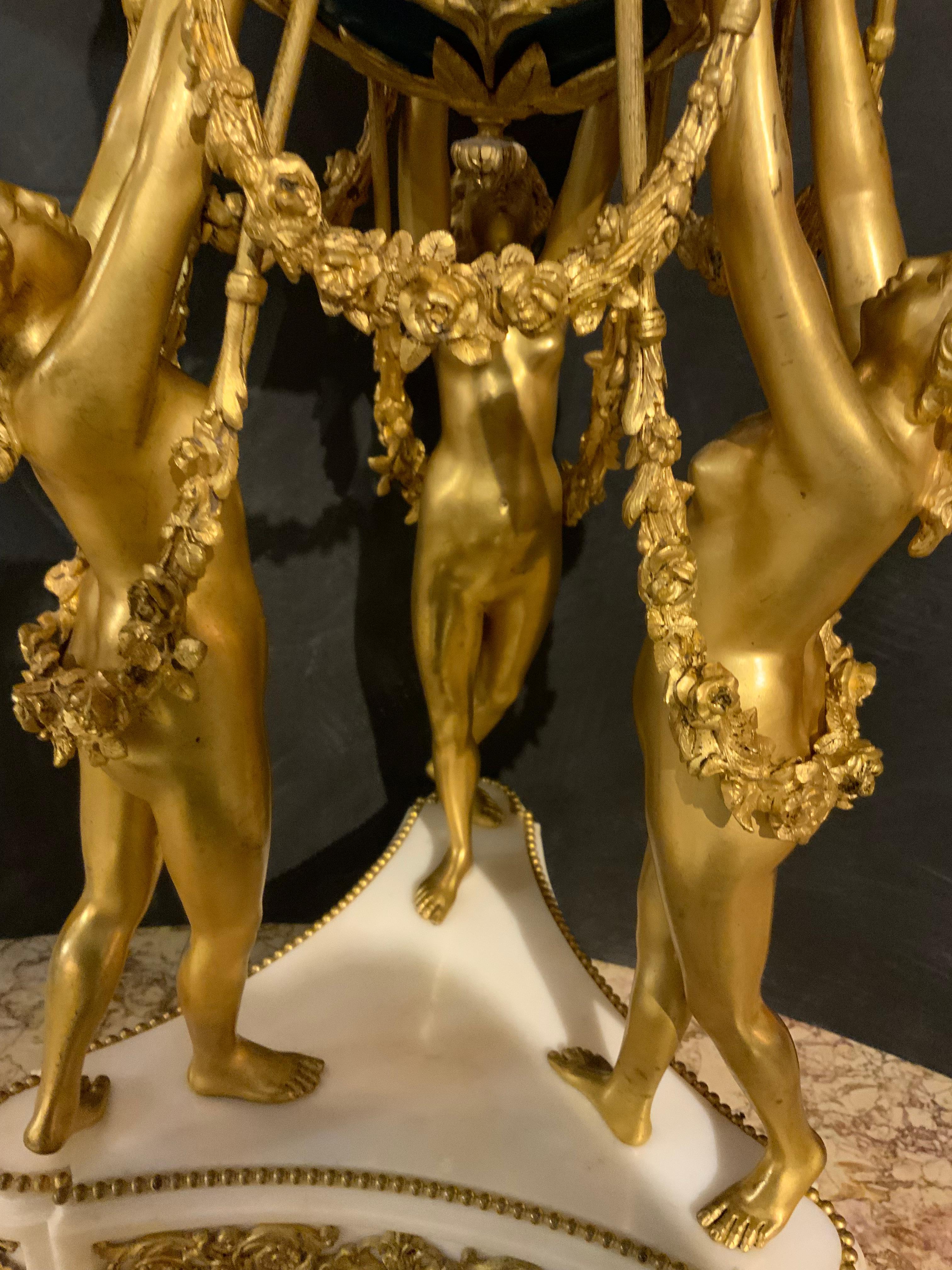 French bronze dore and marble annular clock depicting the Three Graces For Sale 6