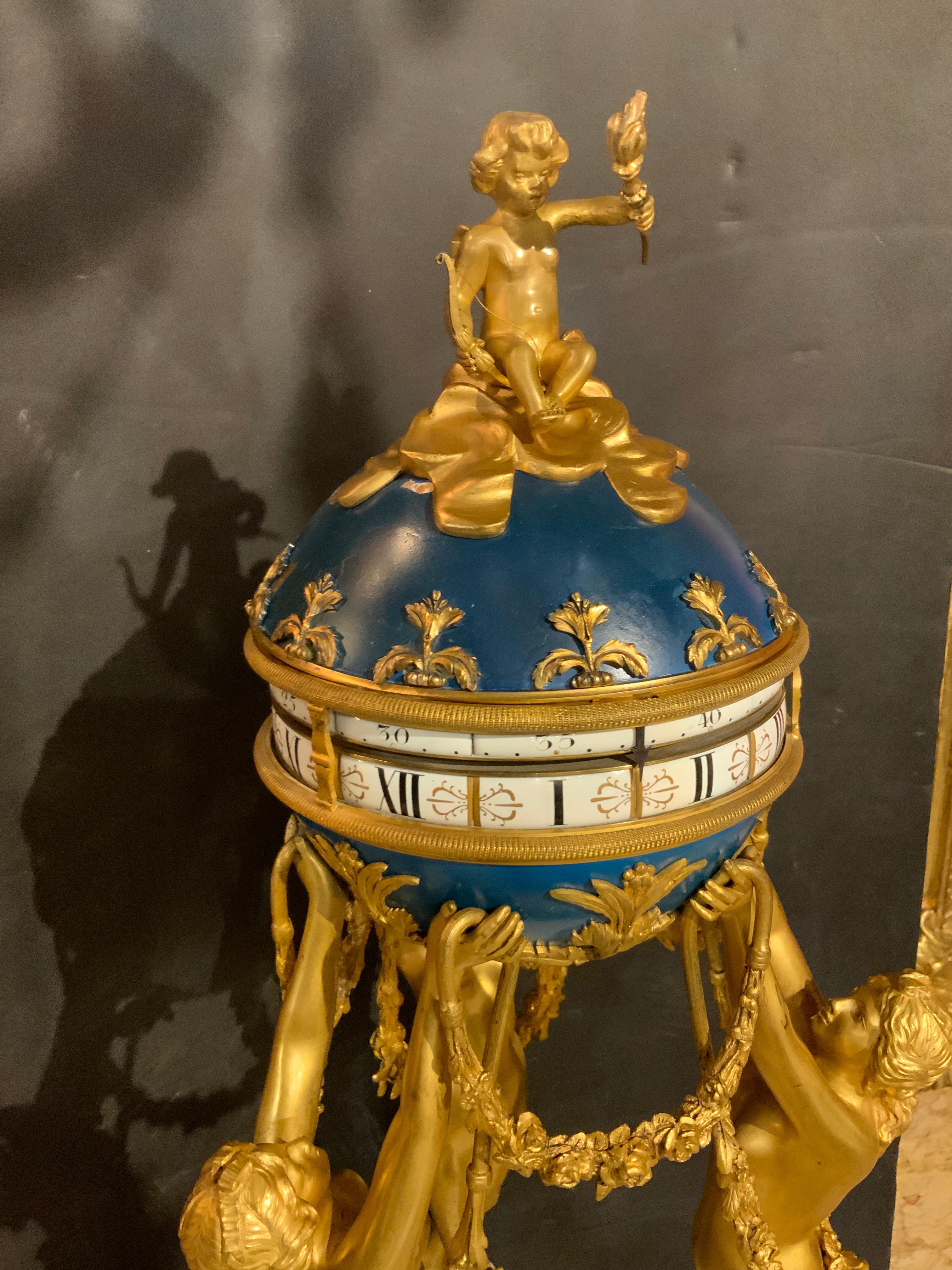 French bronze dore and marble annular clock depicting the Three Graces For Sale 7