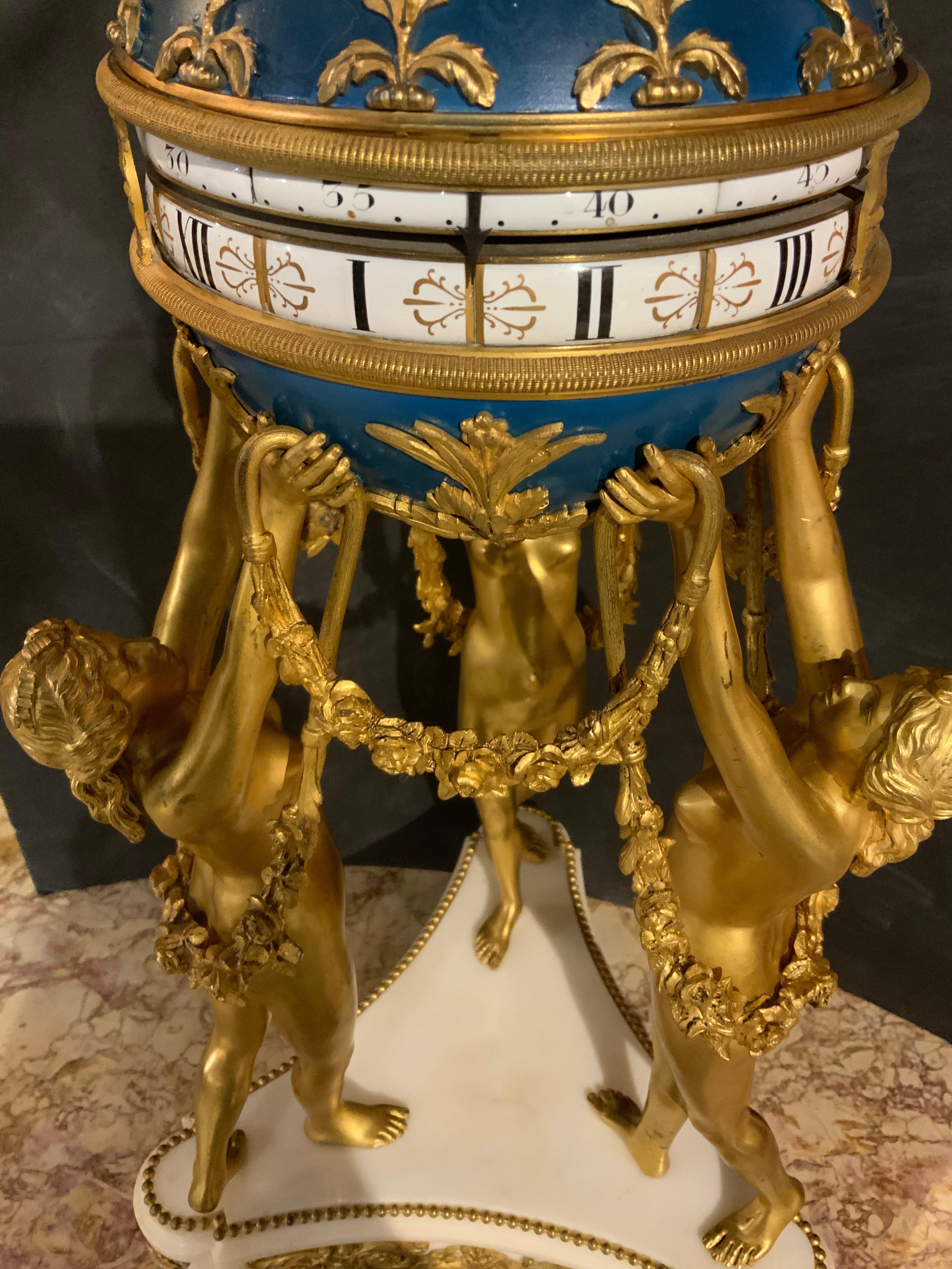 French bronze dore and marble annular clock depicting the Three Graces In Good Condition For Sale In Houston, TX