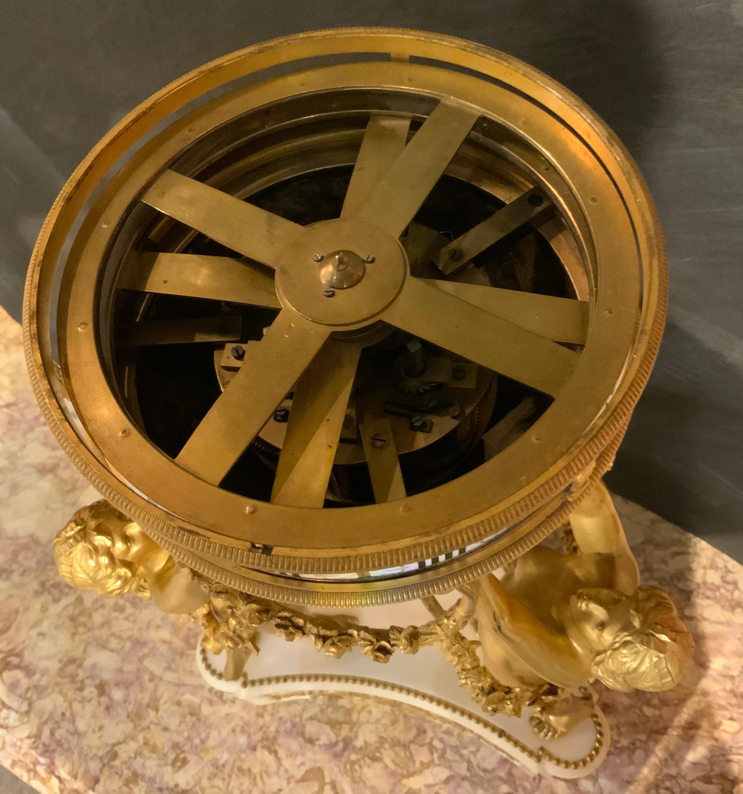 French bronze dore and marble annular clock depicting the Three Graces For Sale 3