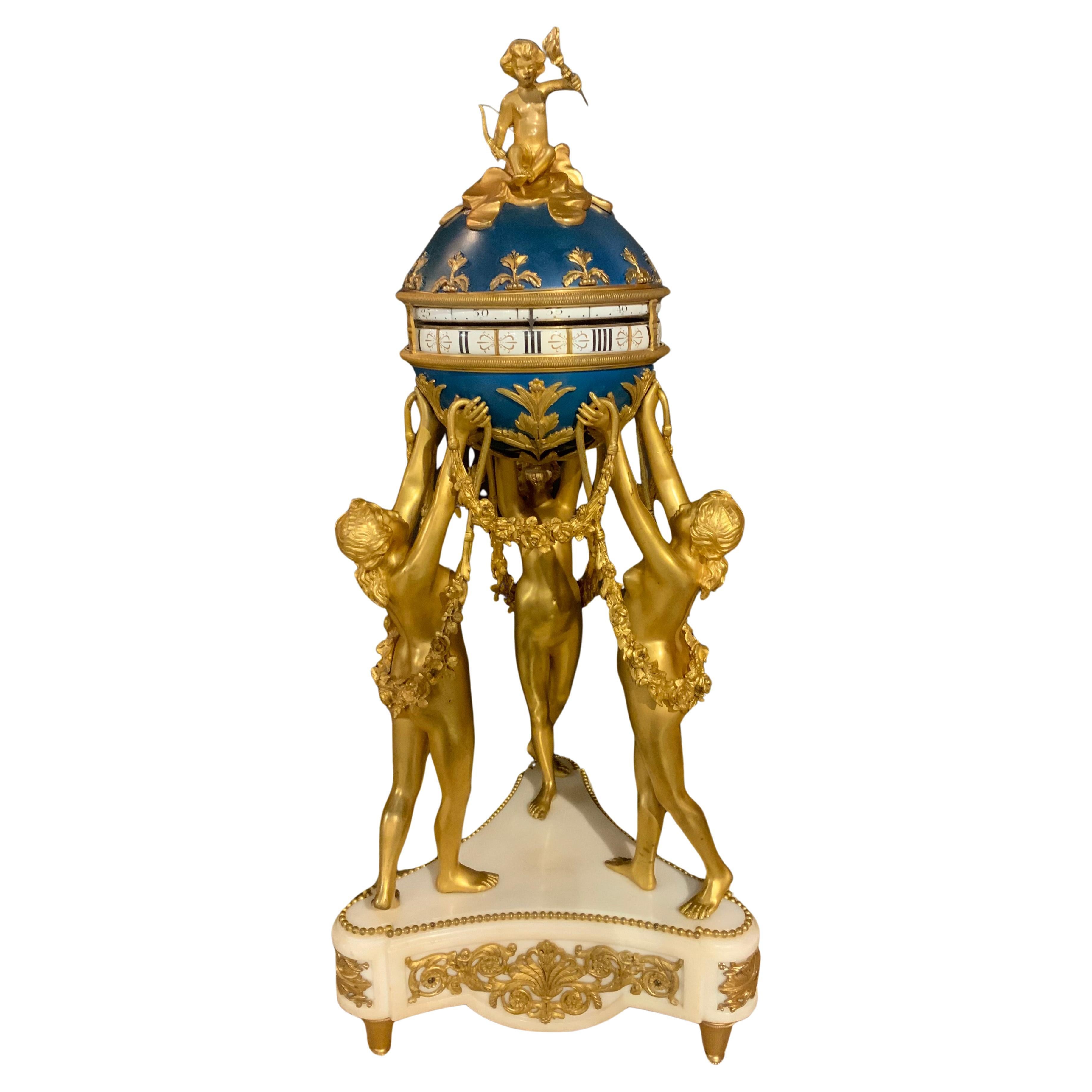 French bronze dore and marble annular clock depicting the Three Graces