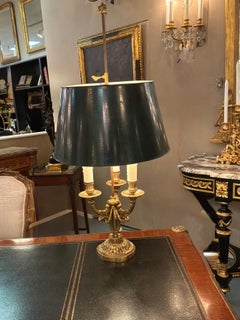 French bronze dore bouillotte desk lamp with black tole shade