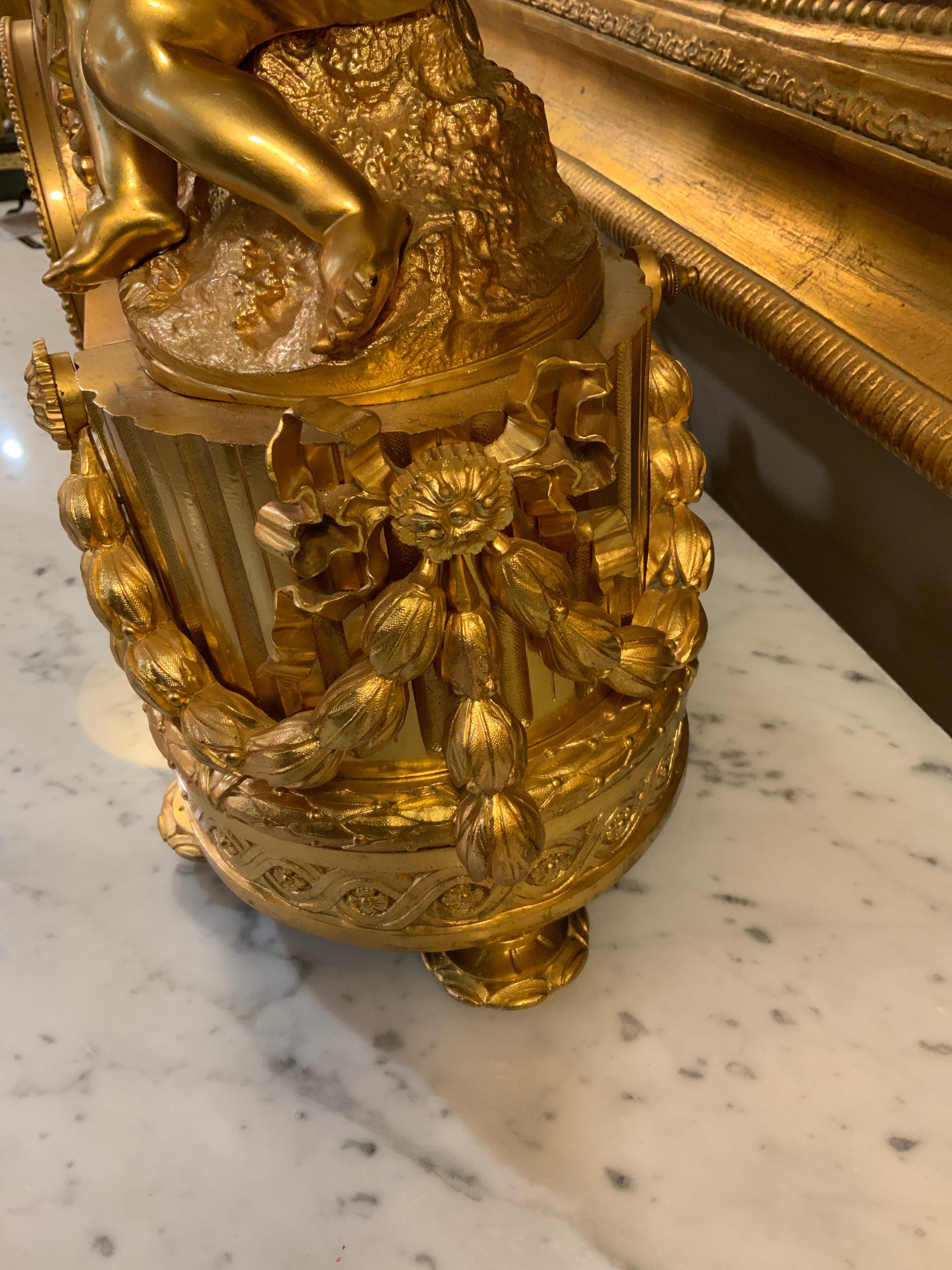 French Bronze Doré Clock with Sevres Porcelain in Celeste Blue For Sale 4