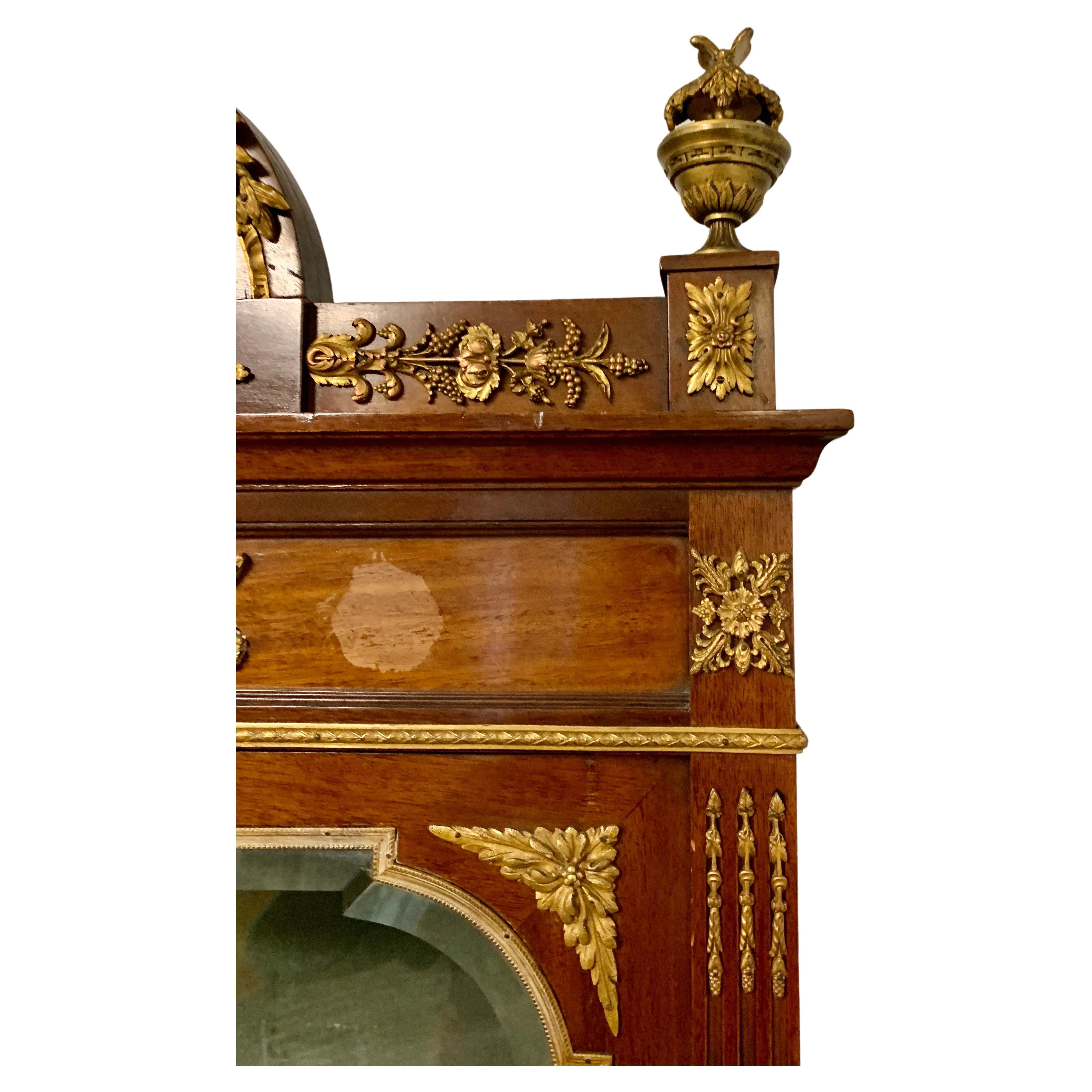 French Bronze Dore Mahogany and Parquetry Vitrine on Stand For Sale 2