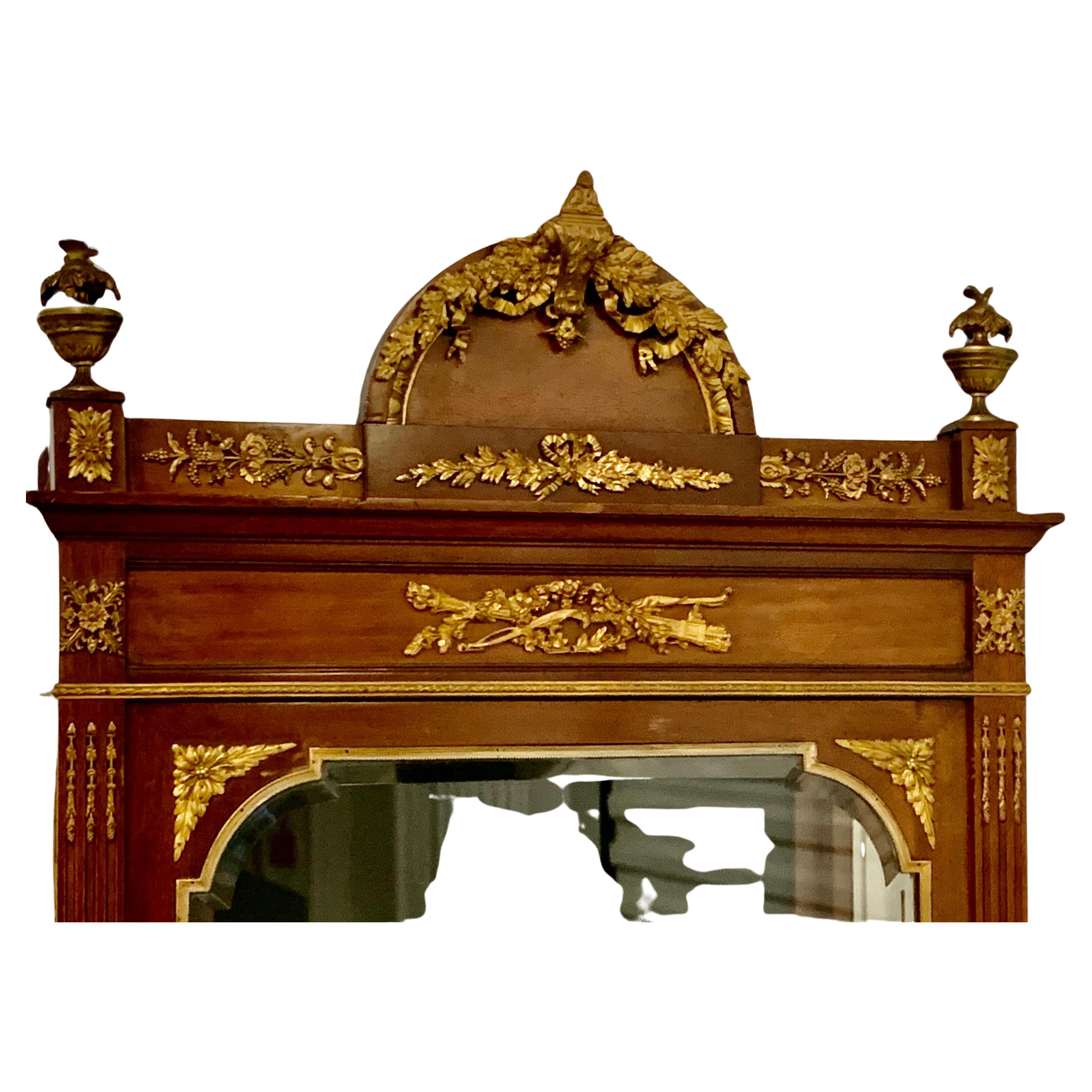 French Bronze Dore Mahogany and Parquetry Vitrine on Stand For Sale 3